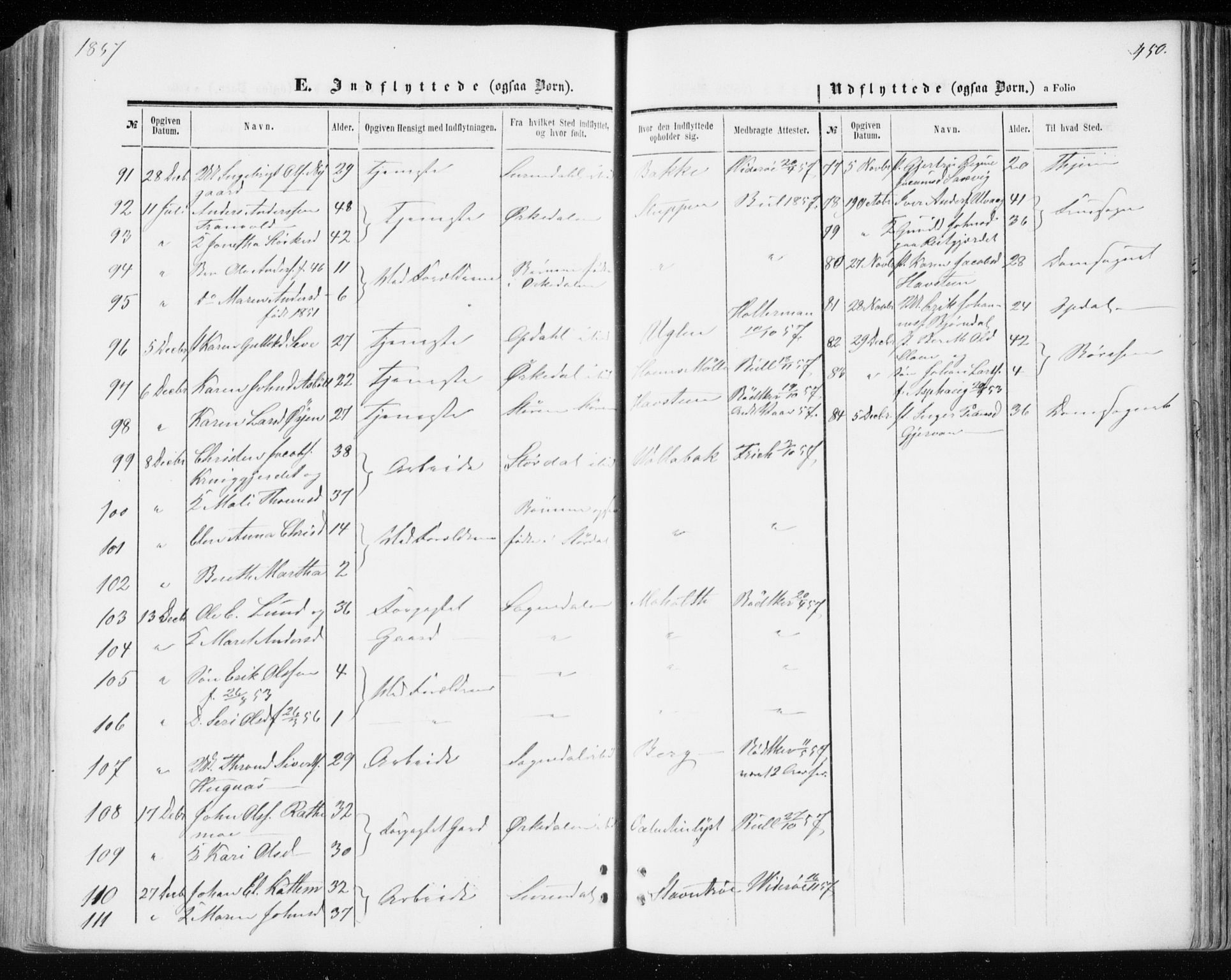 Ministerialprotokoller, klokkerbøker og fødselsregistre - Sør-Trøndelag, SAT/A-1456/606/L0292: Parish register (official) no. 606A07, 1856-1865, p. 450