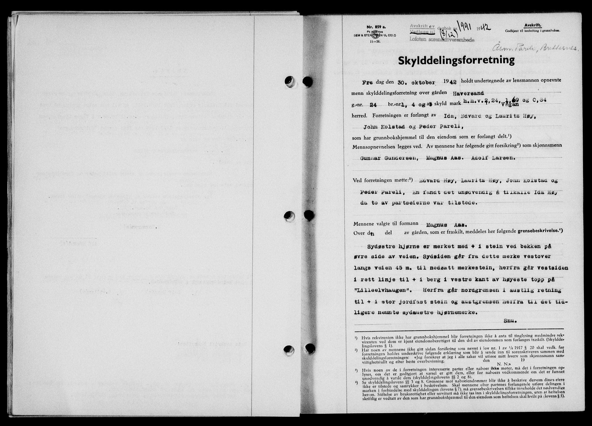 Lofoten sorenskriveri, SAT/A-0017/1/2/2C/L0010a: Mortgage book no. 10a, 1942-1943, Diary no: : 1991/1942