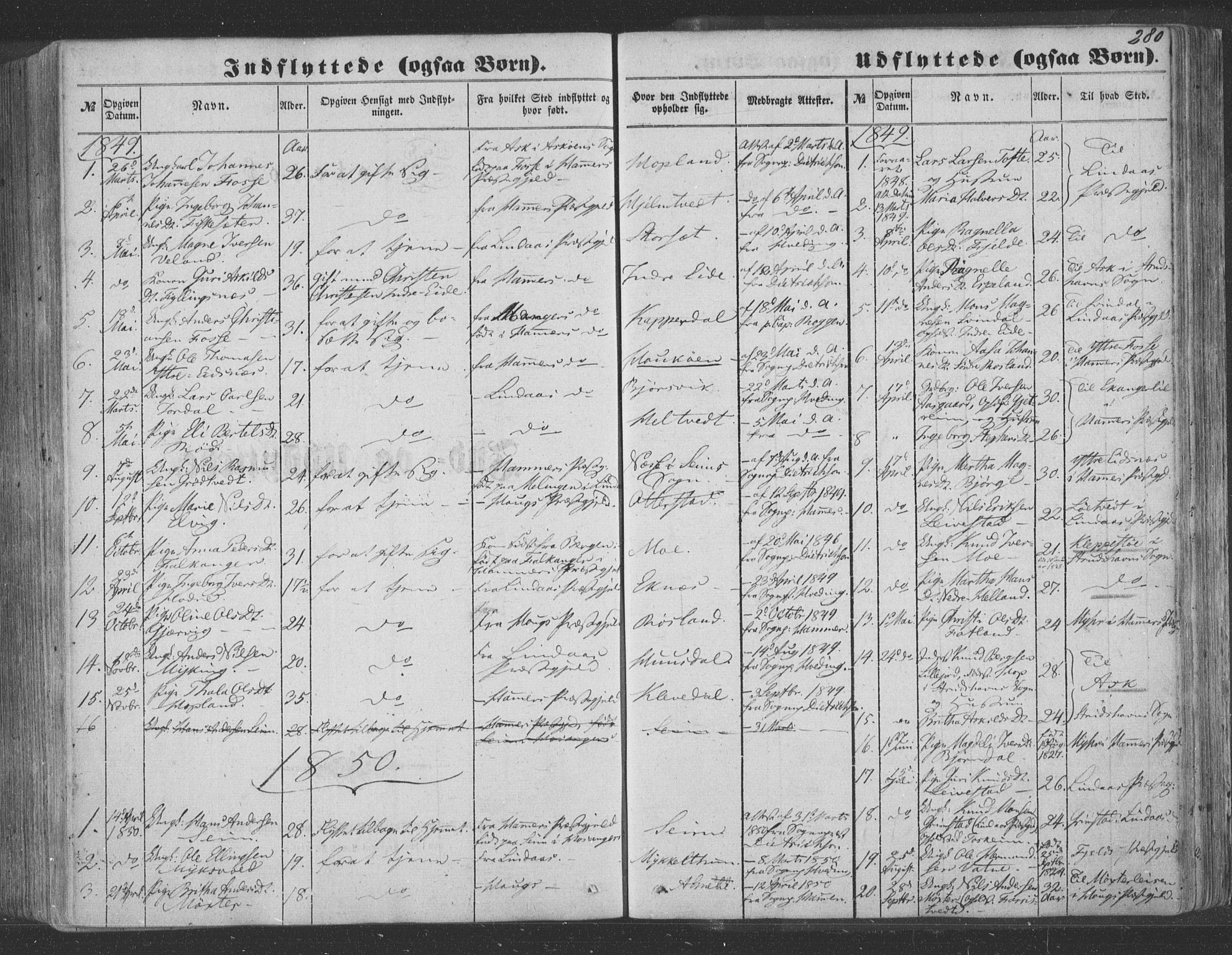 Hosanger sokneprestembete, AV/SAB-A-75801/H/Haa: Parish register (official) no. A 8, 1849-1863, p. 280