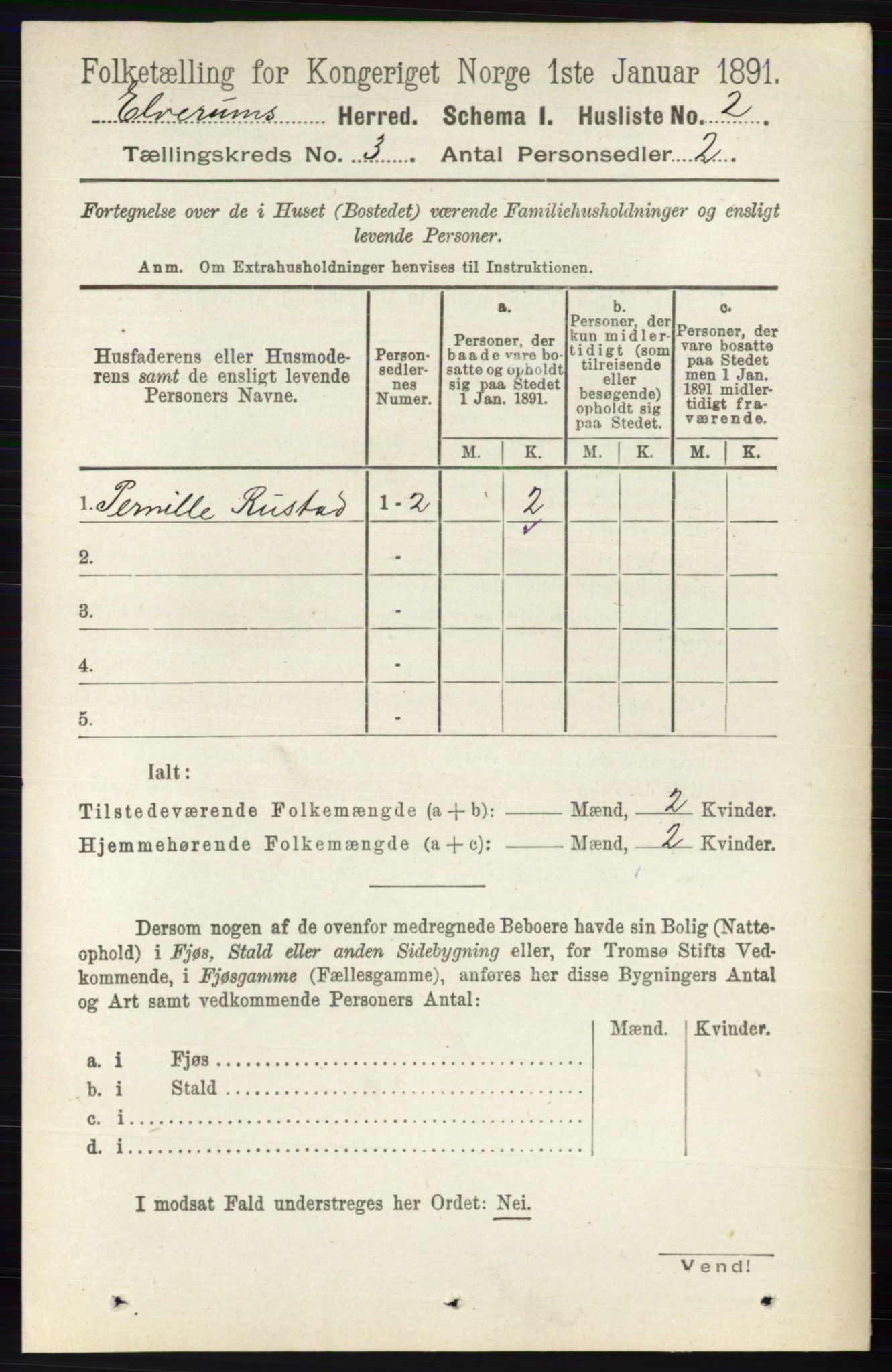 RA, 1891 census for 0427 Elverum, 1891, p. 1782