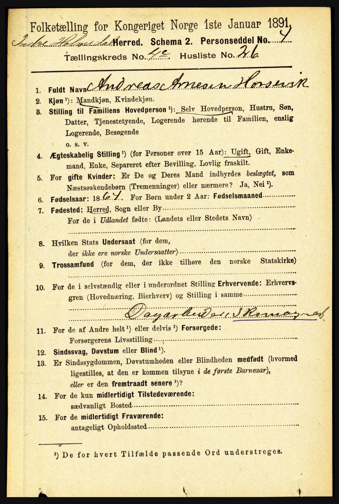 RA, 1891 census for 1430 Indre Holmedal, 1891, p. 1818