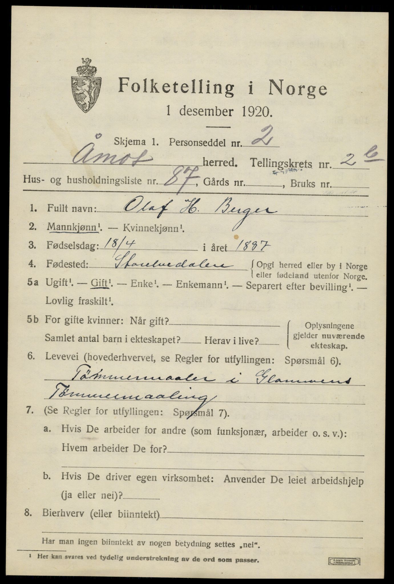 SAH, 1920 census for Åmot, 1920, p. 5057