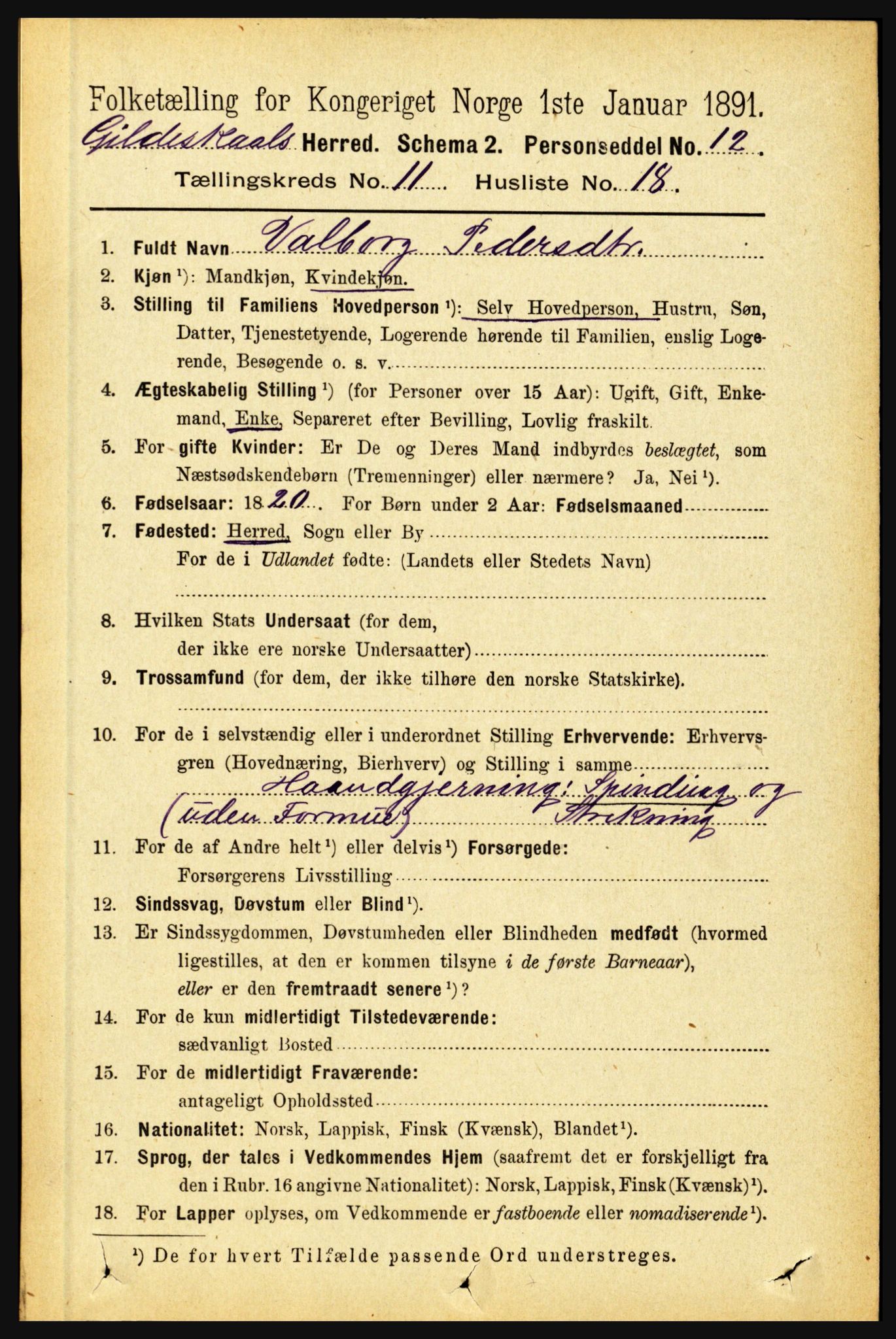 RA, 1891 census for 1838 Gildeskål, 1891, p. 3329