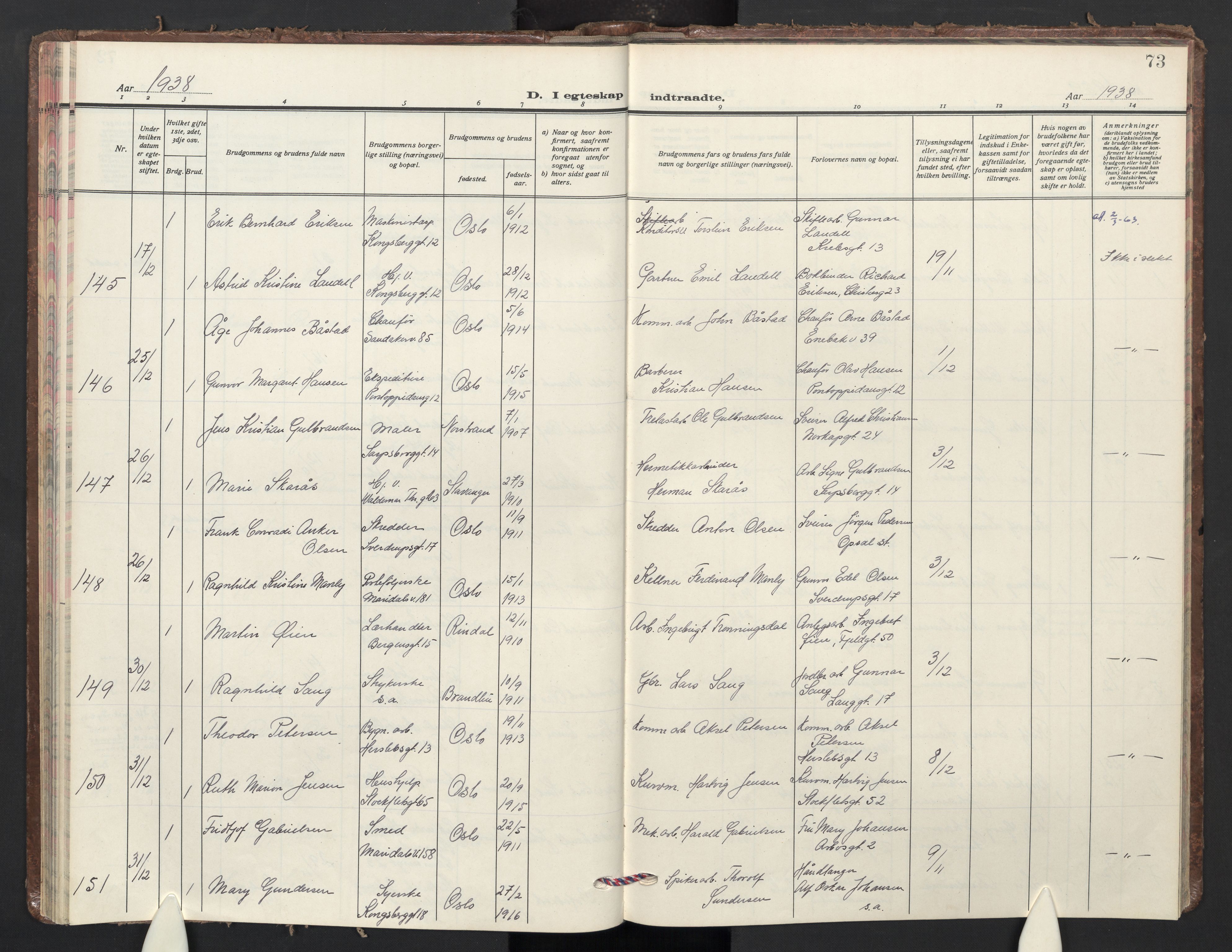 Sagene prestekontor Kirkebøker, AV/SAO-A-10796/F/L0018: Parish register (official) no. 18, 1935-1940, p. 73