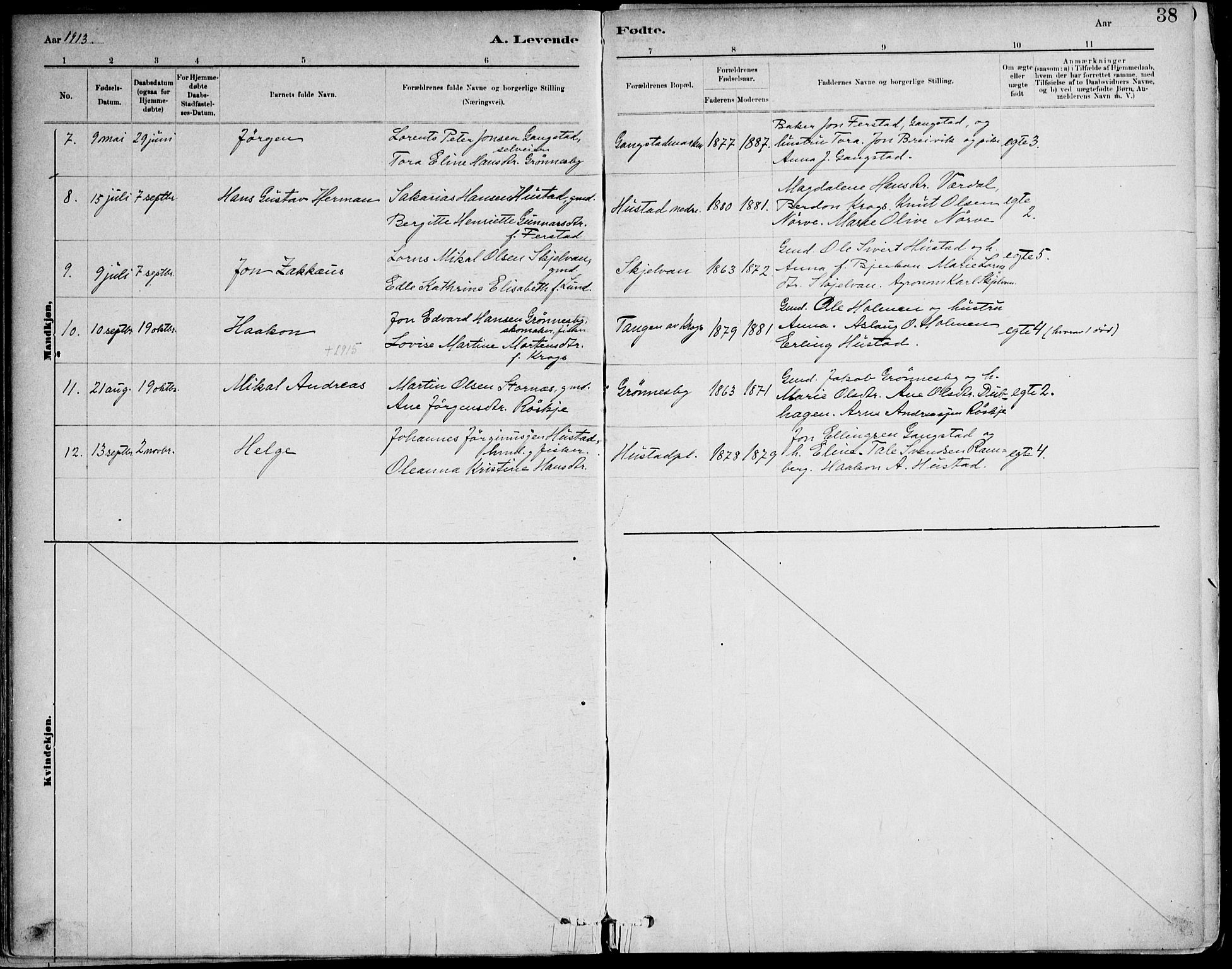 Ministerialprotokoller, klokkerbøker og fødselsregistre - Nord-Trøndelag, AV/SAT-A-1458/732/L0316: Parish register (official) no. 732A01, 1879-1921, p. 38