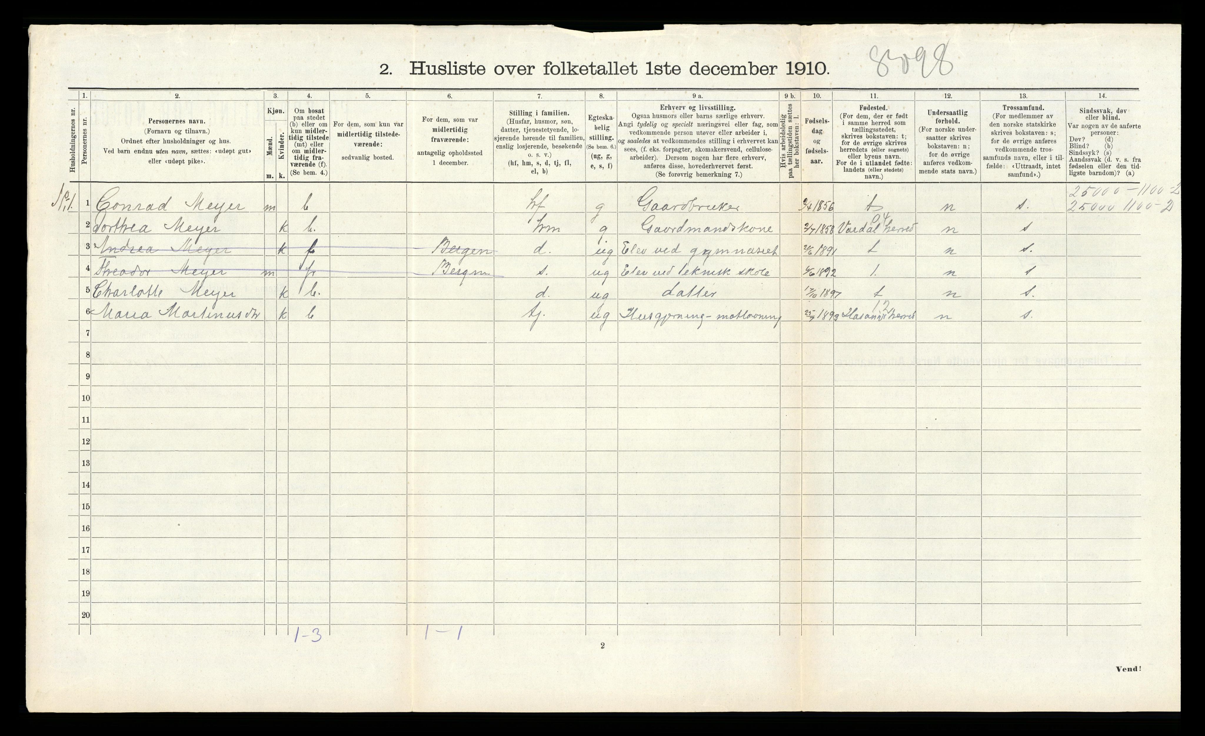 RA, 1910 census for Åsane, 1910, p. 358