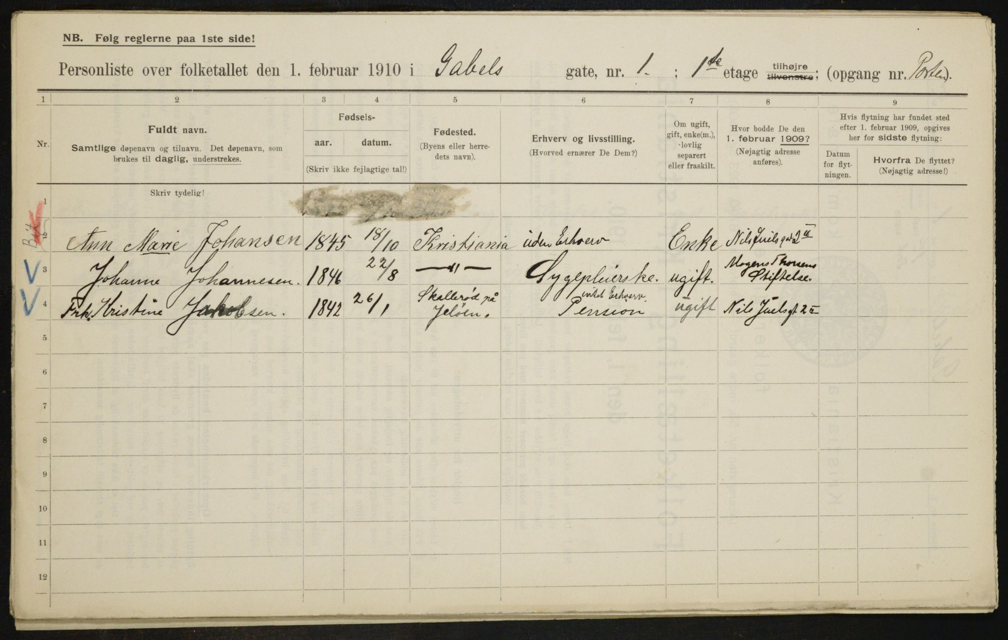 OBA, Municipal Census 1910 for Kristiania, 1910, p. 27106