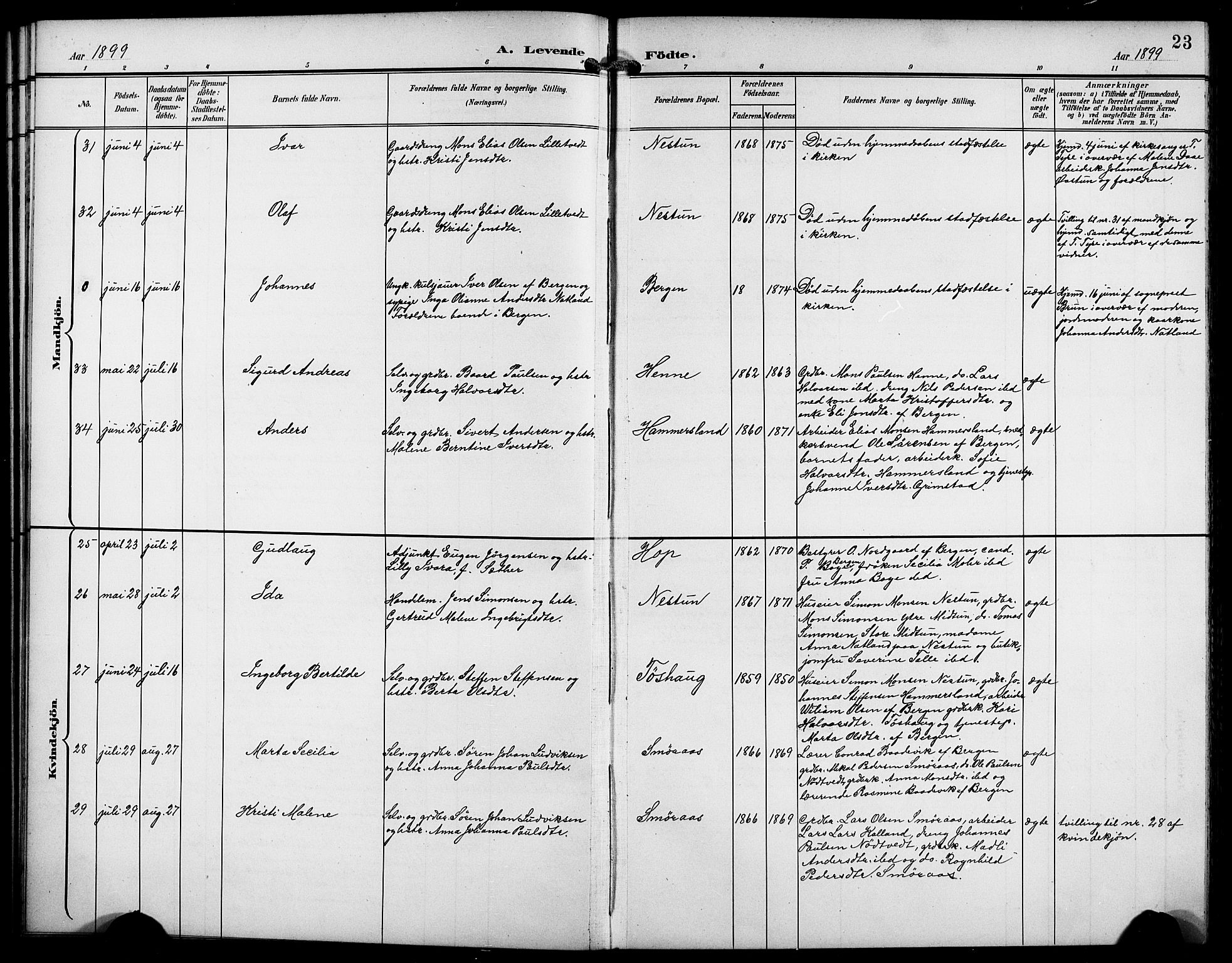 Birkeland Sokneprestembete, AV/SAB-A-74601/H/Hab: Parish register (copy) no. A 5, 1897-1905, p. 23