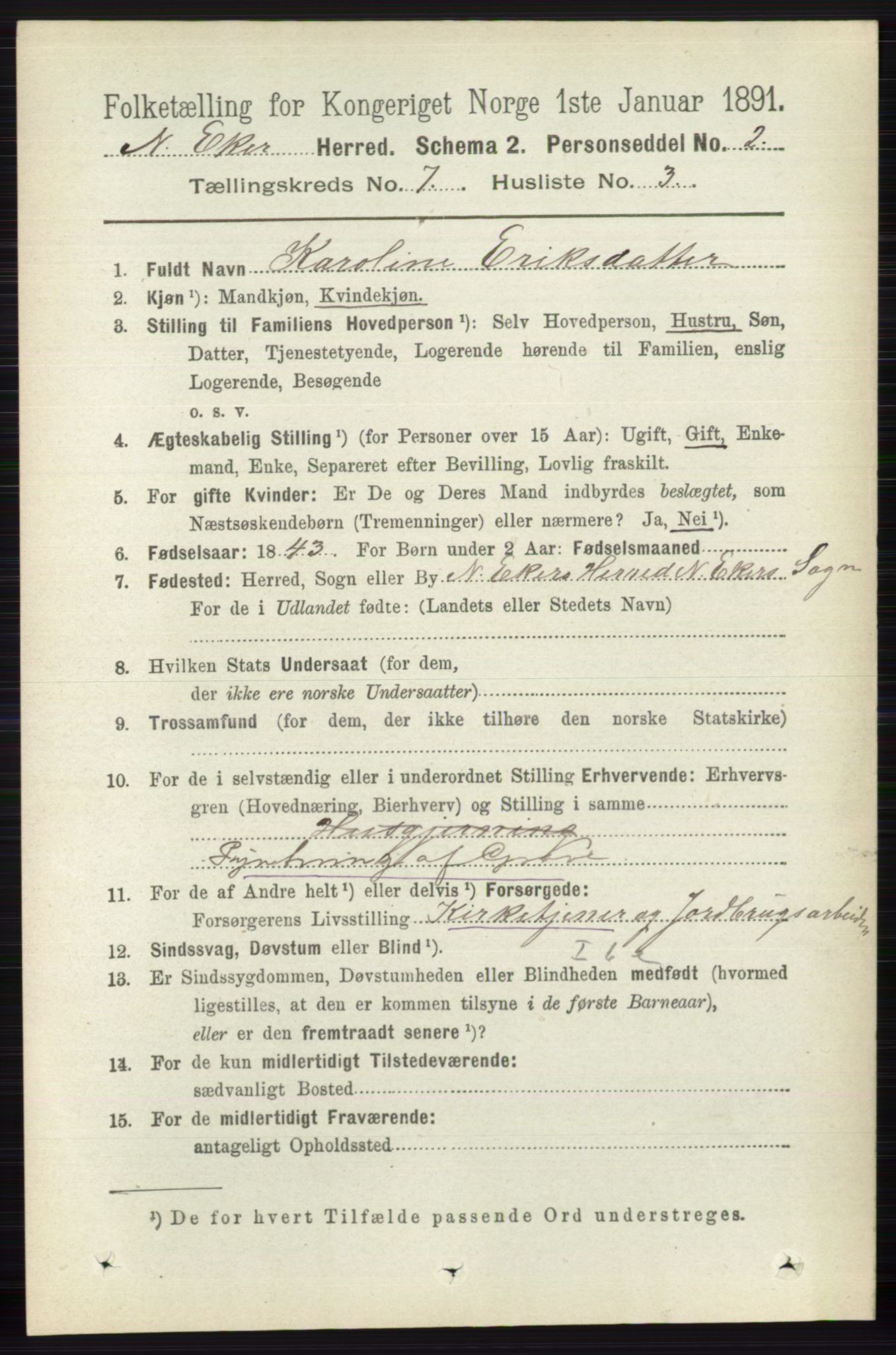 RA, 1891 census for 0625 Nedre Eiker, 1891, p. 3415