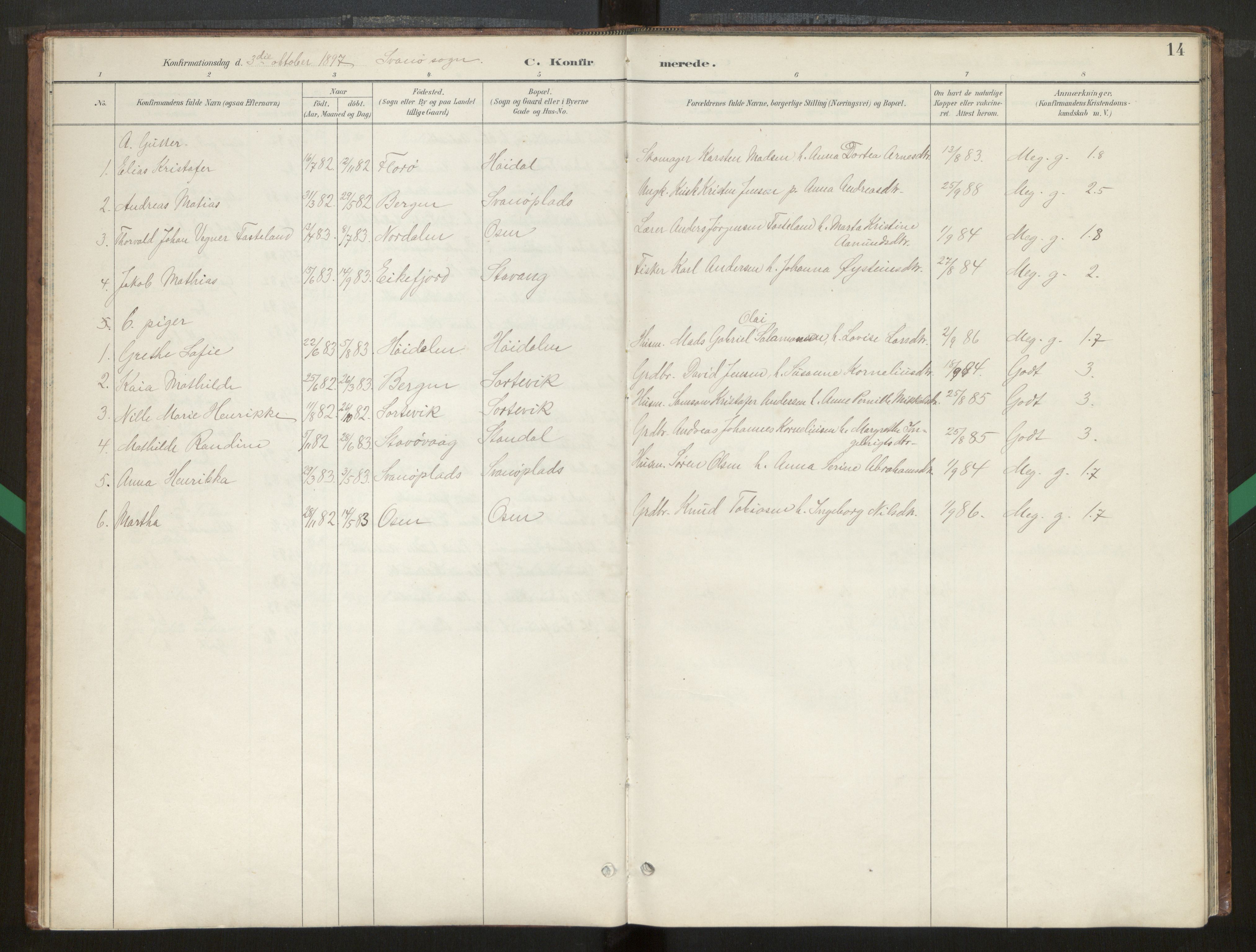 Kinn sokneprestembete, SAB/A-80801/H/Hab/Habc/L0003: Parish register (copy) no. C 3, 1890-1960, p. 14
