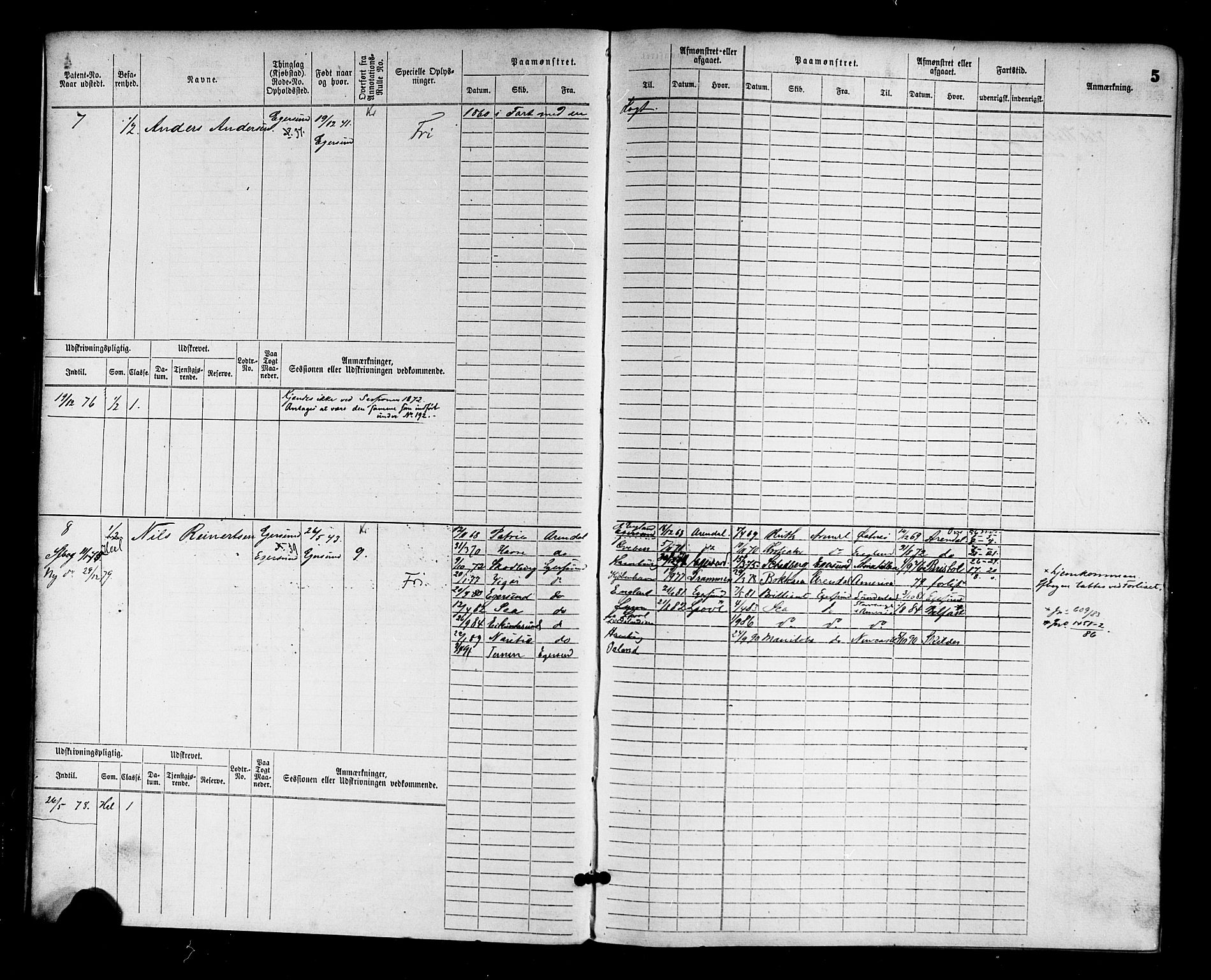 Egersund mønstringskrets, AV/SAK-2031-0019/F/Fb/L0001: Hovedrulle nr 1-666, O-3, 1868-1920, p. 6