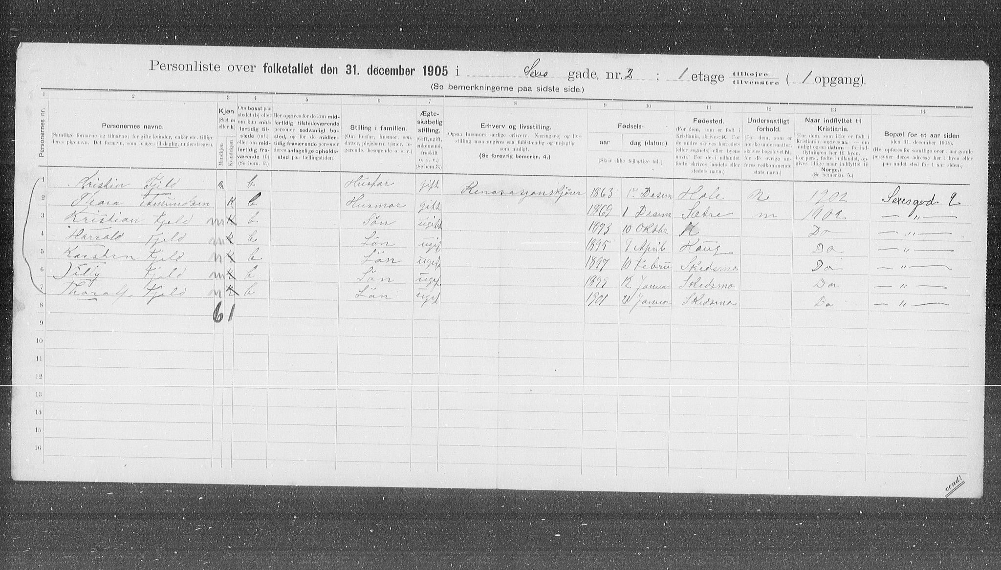 OBA, Municipal Census 1905 for Kristiania, 1905, p. 49156