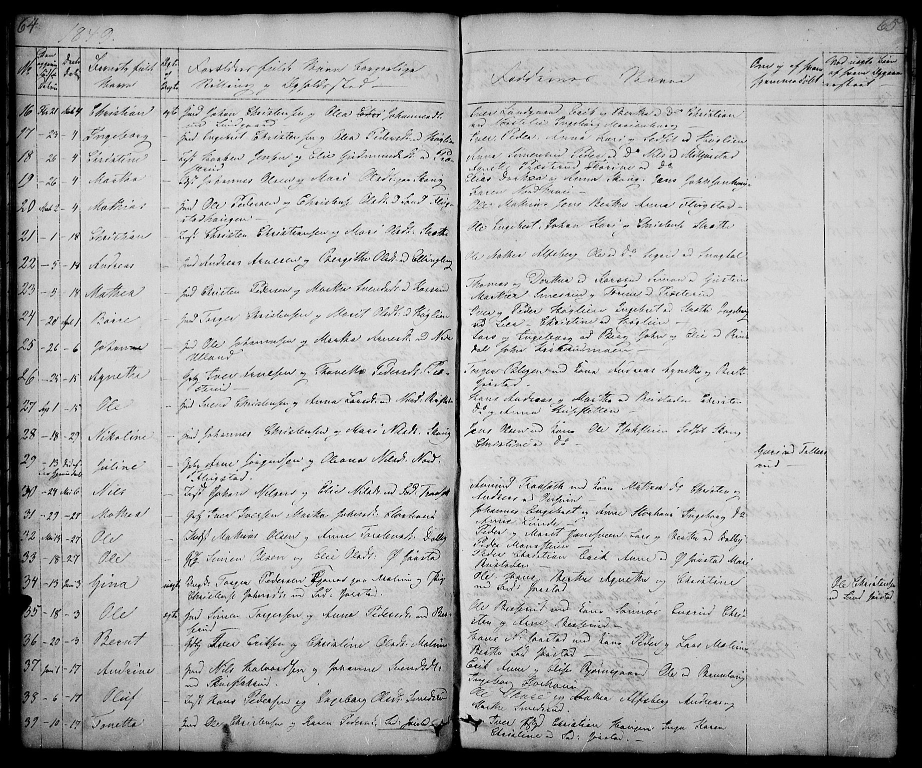 Fåberg prestekontor, AV/SAH-PREST-086/H/Ha/Hab/L0005: Parish register (copy) no. 5, 1837-1864, p. 64-65