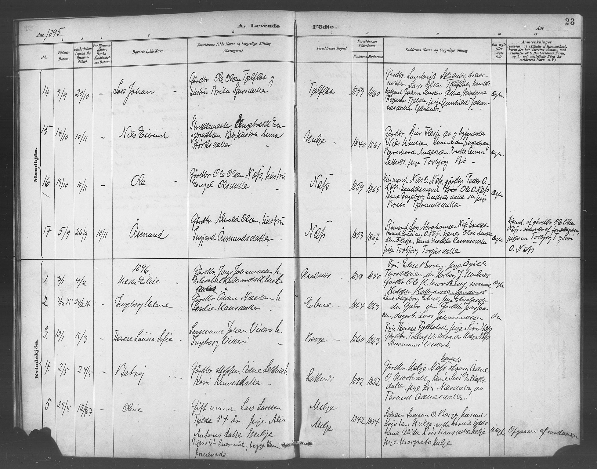 Skånevik sokneprestembete, AV/SAB-A-77801/H/Hab: Parish register (copy) no. A 2, 1888-1924, p. 23