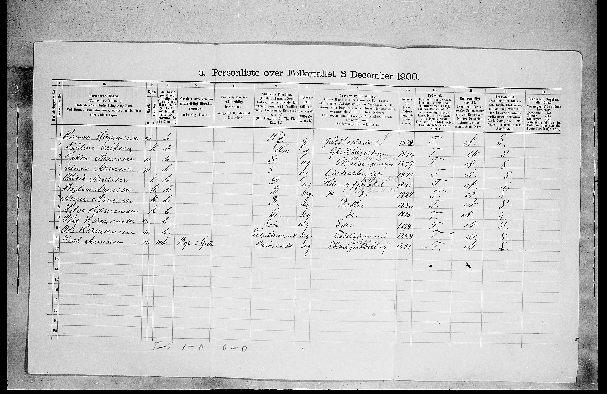 SAH, 1900 census for Grue, 1900, p. 508
