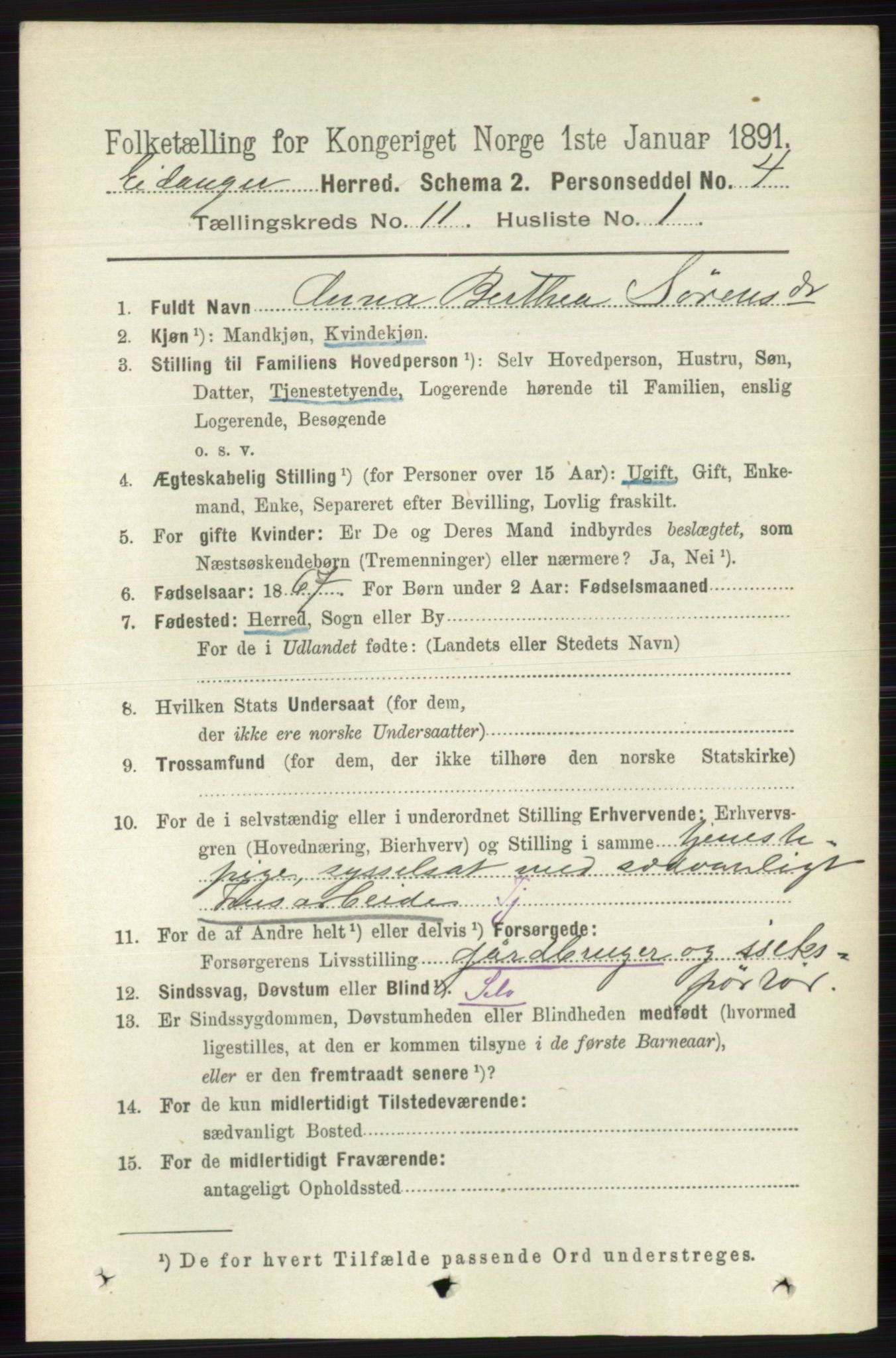 RA, 1891 census for 0813 Eidanger, 1891, p. 4240