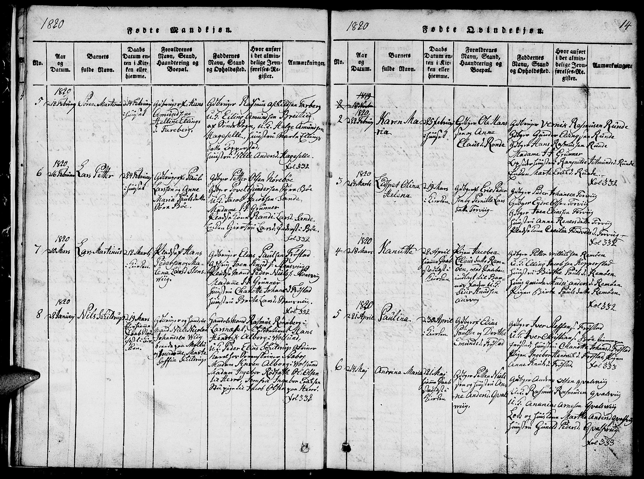 Ministerialprotokoller, klokkerbøker og fødselsregistre - Møre og Romsdal, AV/SAT-A-1454/507/L0078: Parish register (copy) no. 507C01, 1816-1840, p. 14