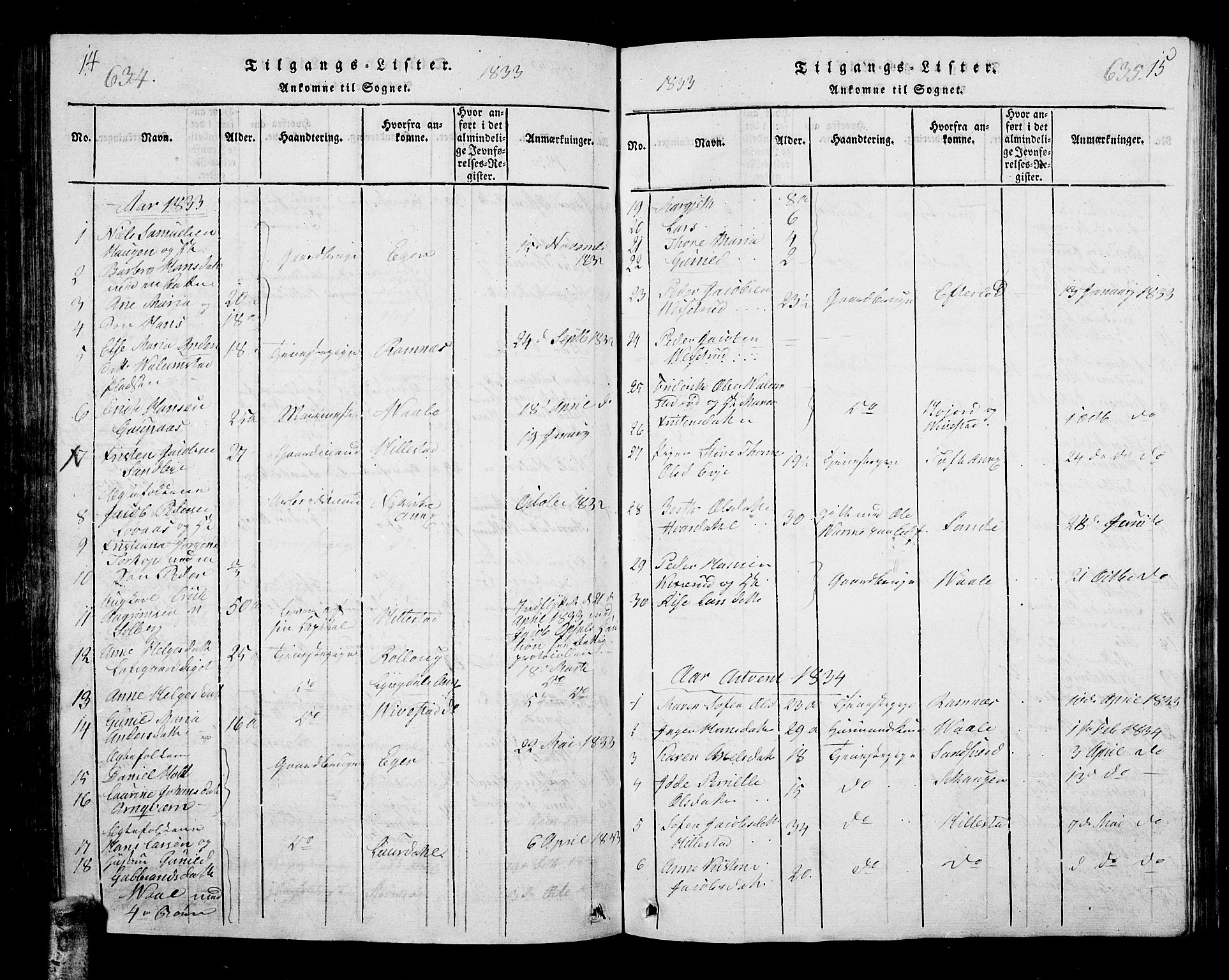 Hof kirkebøker, AV/SAKO-A-64/G/Ga/L0001: Parish register (copy) no. I 1, 1814-1844, p. 634-635