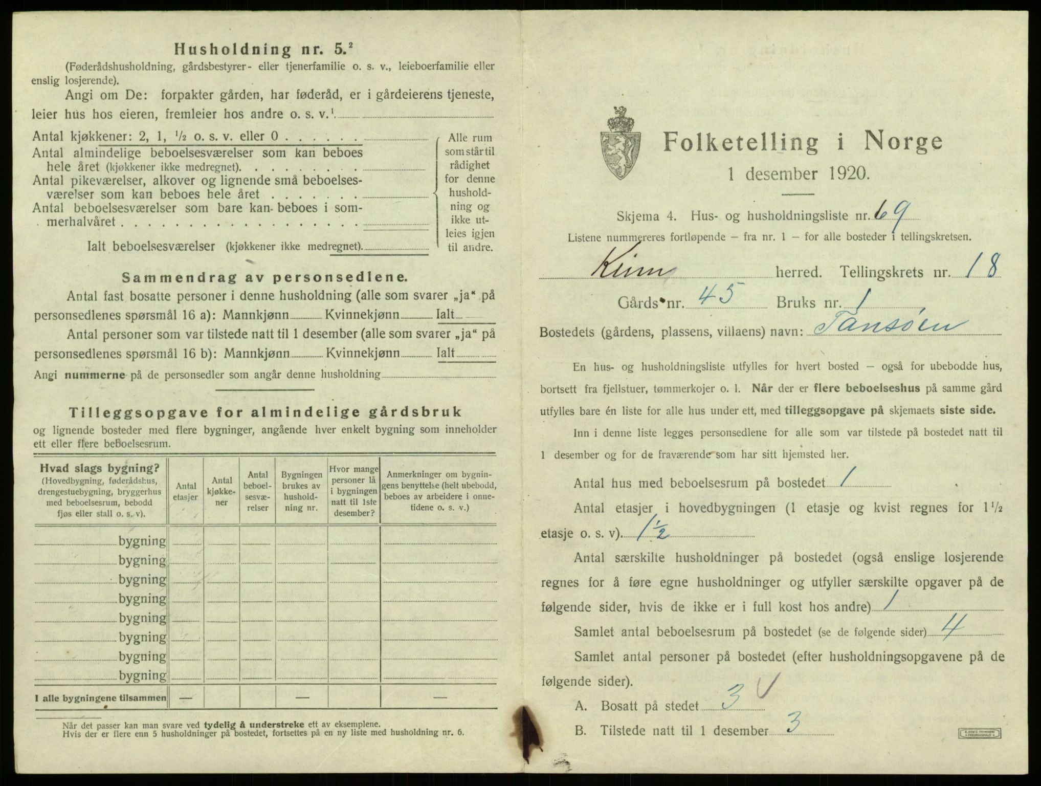 SAB, 1920 census for Kinn, 1920, p. 955