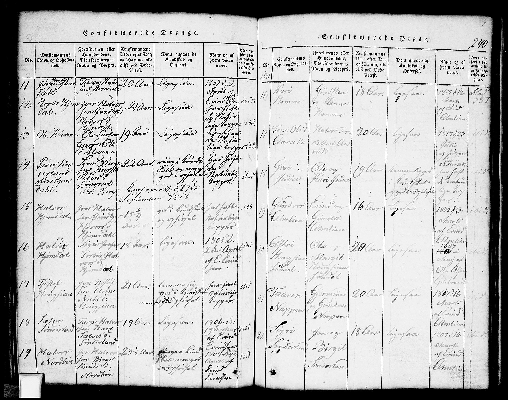Nissedal kirkebøker, SAKO/A-288/G/Gb/L0001: Parish register (copy) no. II 1, 1814-1862, p. 240