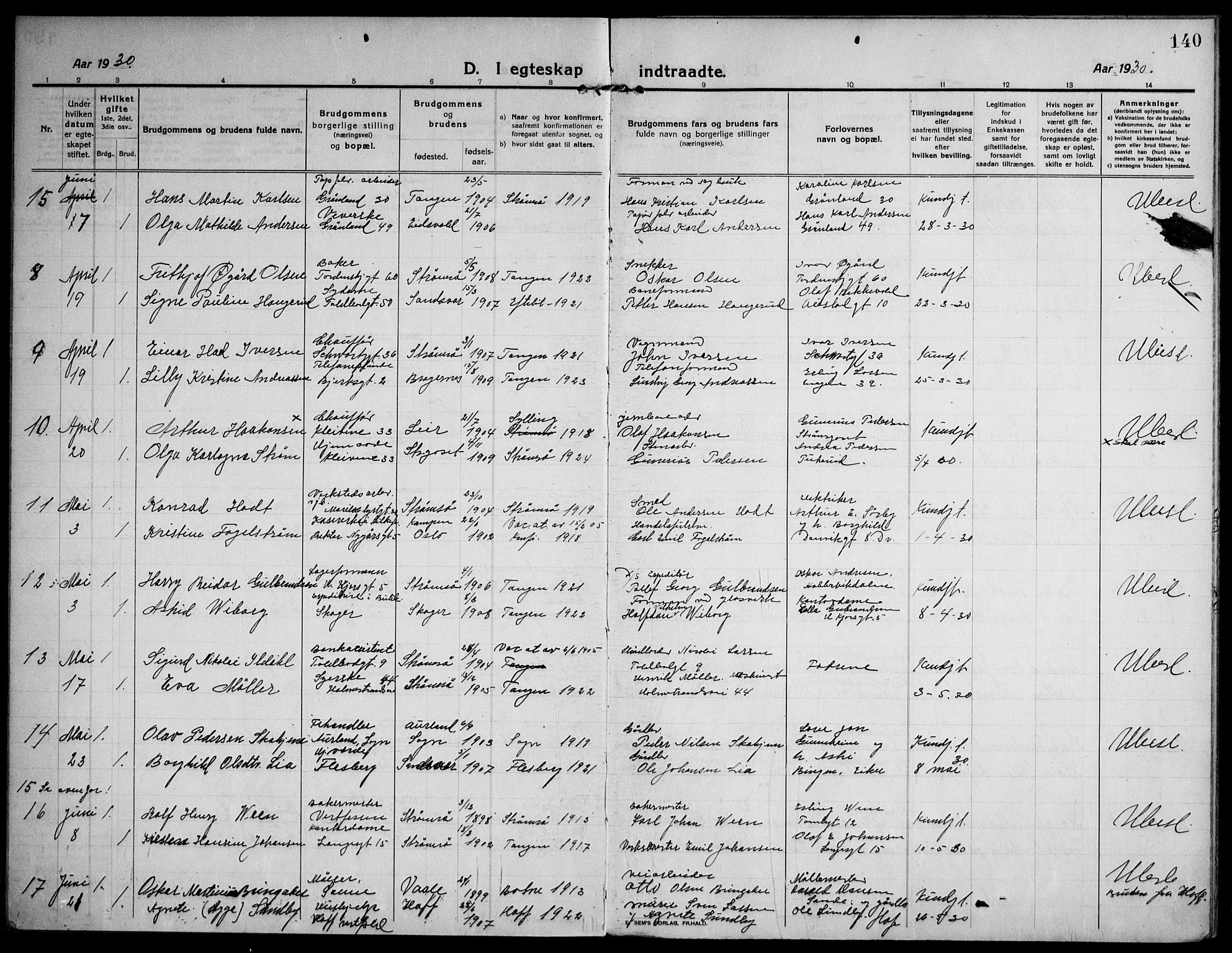 Strømsø kirkebøker, AV/SAKO-A-246/F/Fa/L0027: Parish register (official) no. I 28, 1912-1931, p. 140