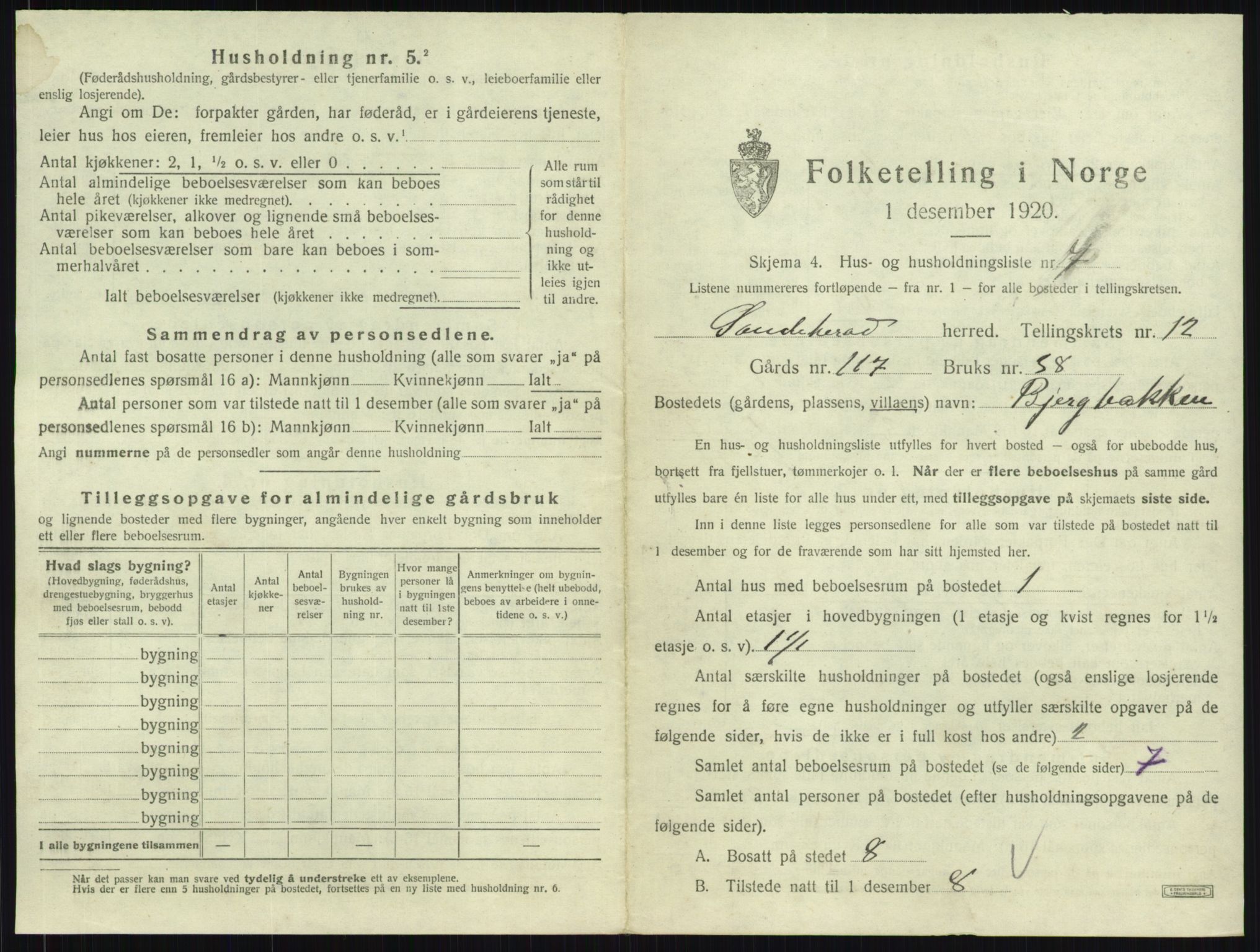 SAKO, 1920 census for Sandeherred, 1920, p. 2588
