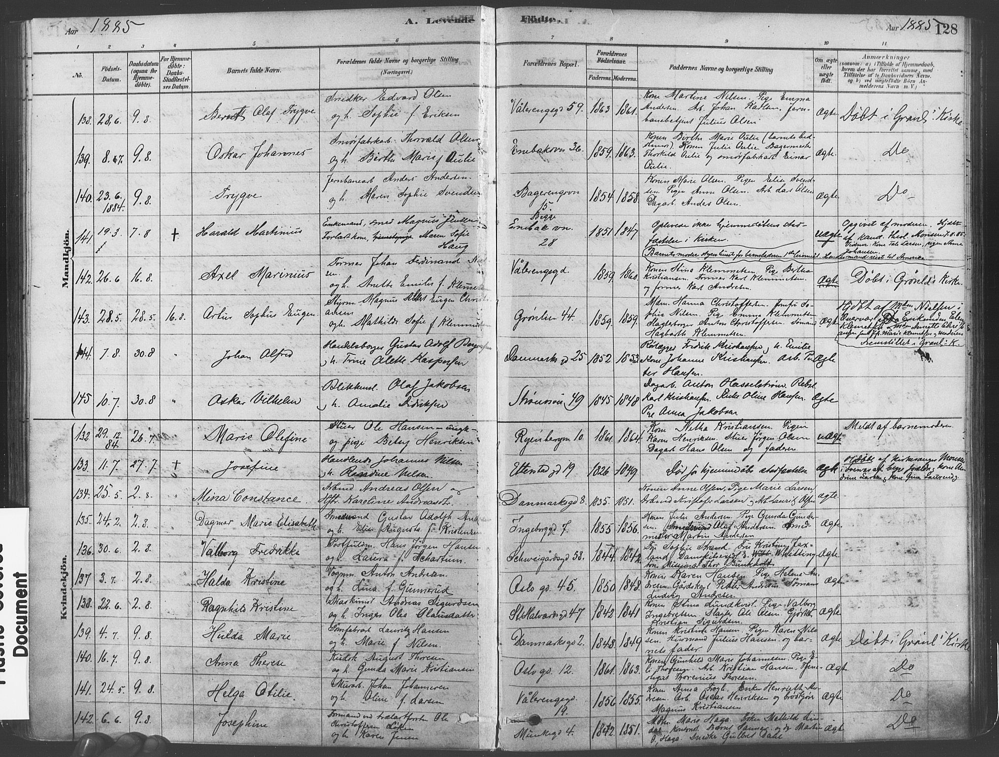 Gamlebyen prestekontor Kirkebøker, AV/SAO-A-10884/F/Fa/L0005: Parish register (official) no. 5, 1878-1889, p. 128