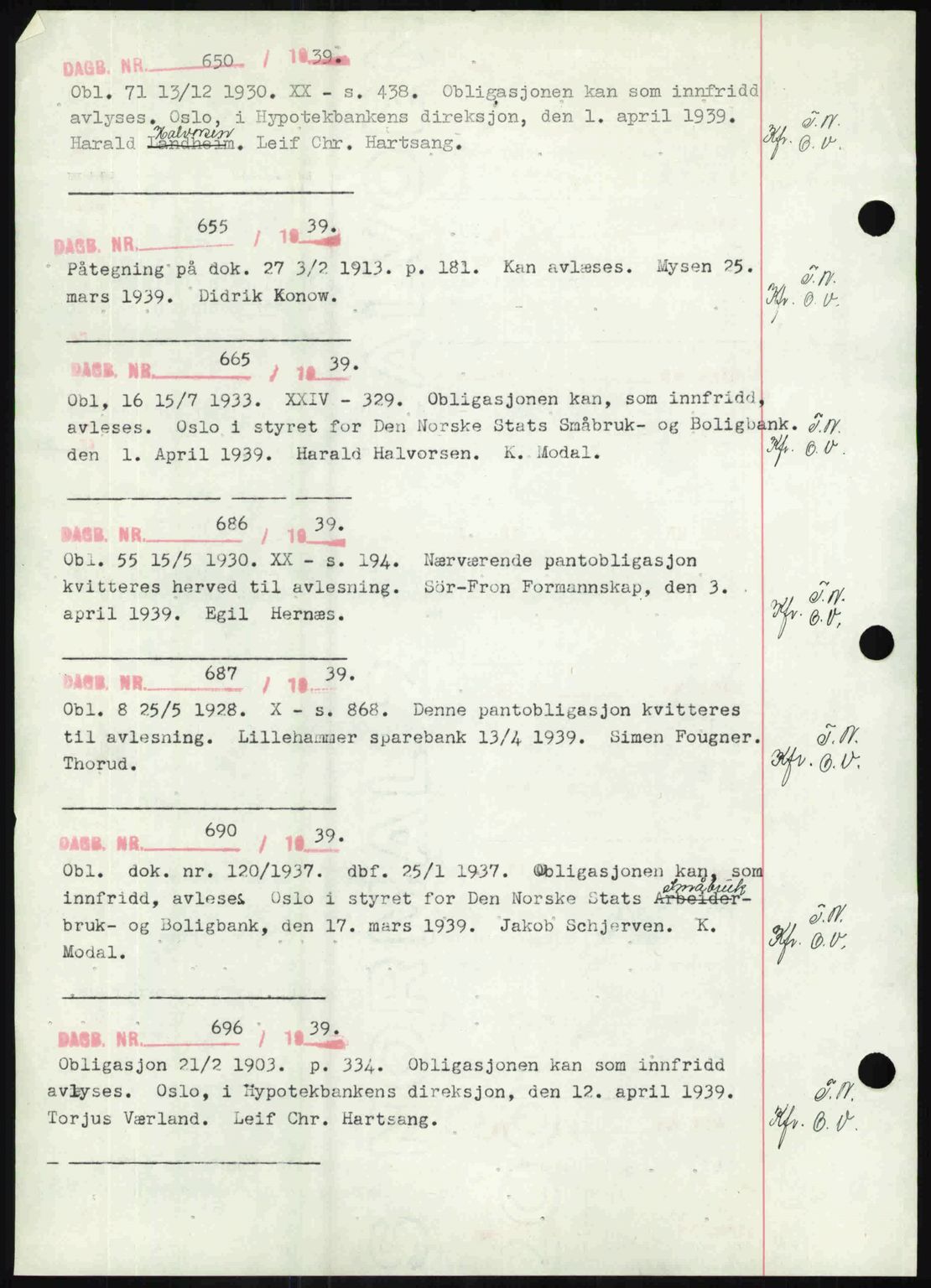 Sør-Gudbrandsdal tingrett, SAH/TING-004/H/Hb/Hbf/L0002: Mortgage book no. C1, 1938-1951, Diary no: : 650/1939