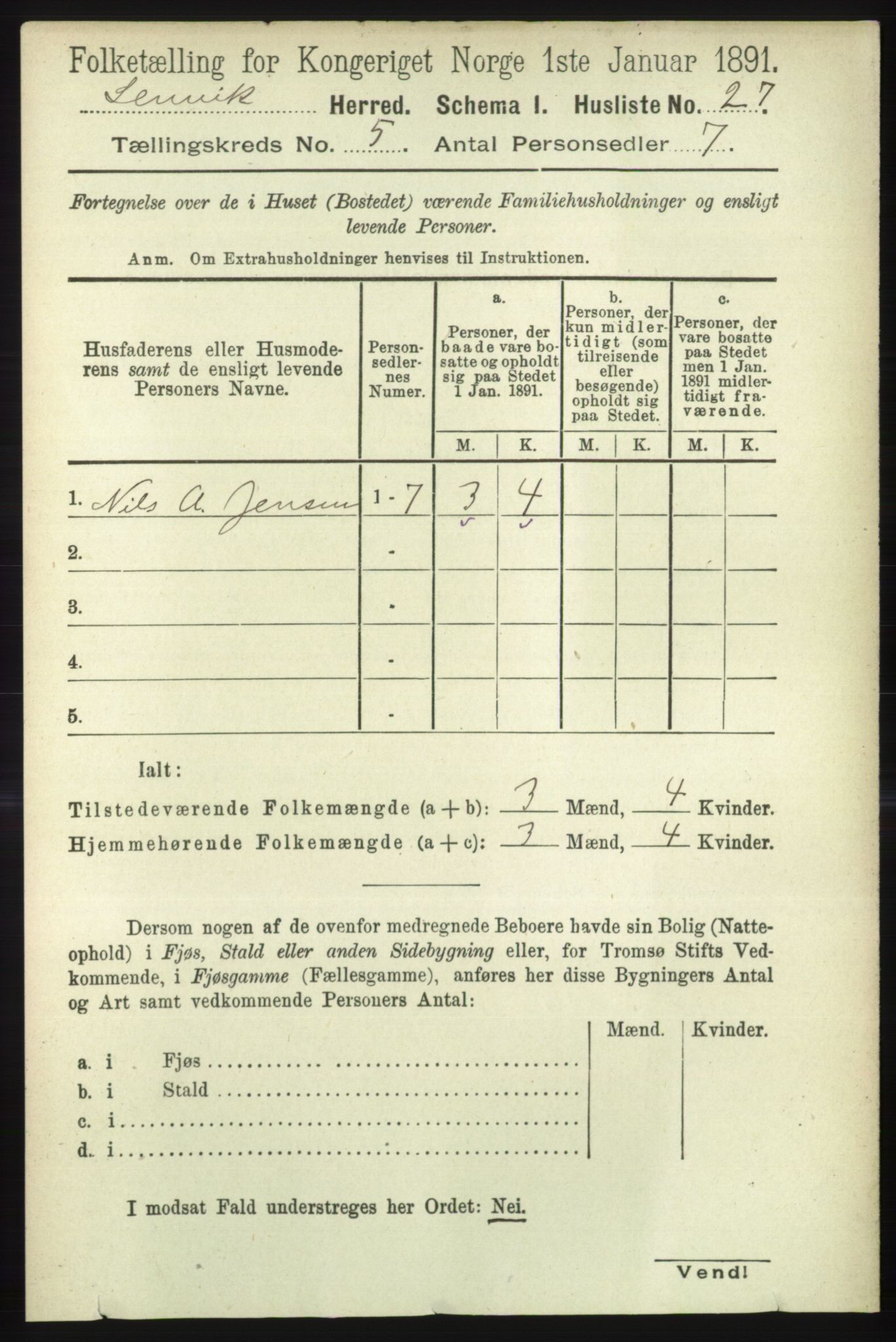 RA, 1891 census for 1931 Lenvik, 1891, p. 2486