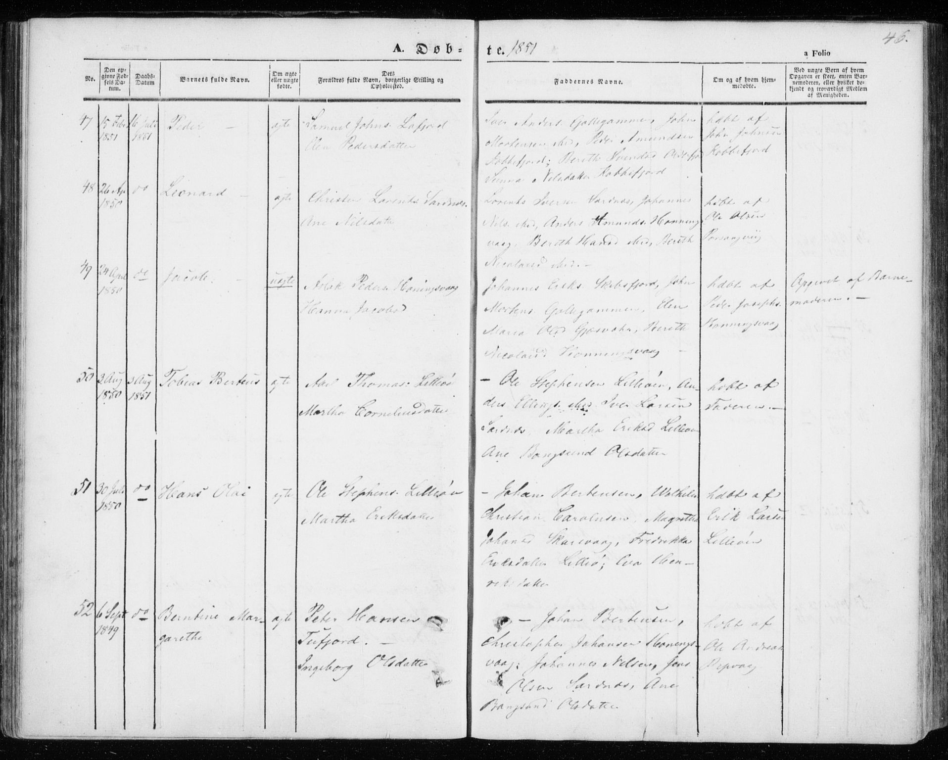 Kistrand/Porsanger sokneprestembete, AV/SATØ-S-1351/H/Ha/L0004.kirke: Parish register (official) no. 4, 1843-1860, p. 46