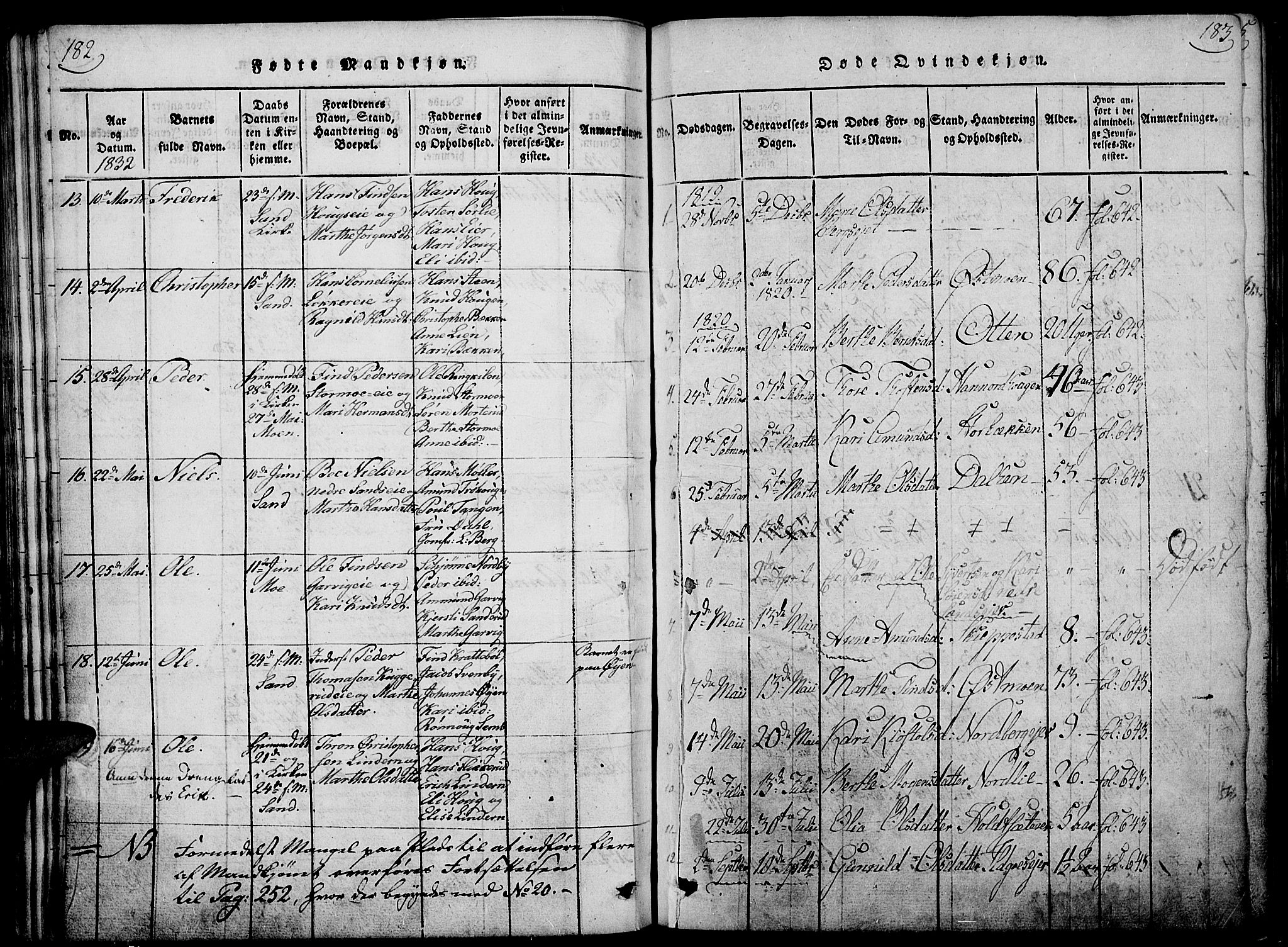 Nord-Odal prestekontor, SAH/PREST-032/H/Ha/Haa/L0001: Parish register (official) no. 1, 1819-1838, p. 182-183