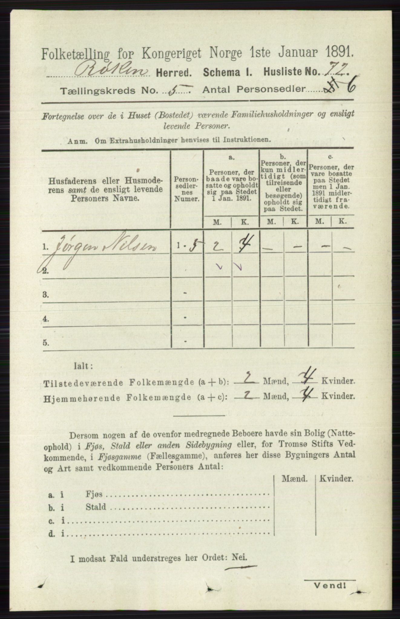 RA, 1891 census for 0627 Røyken, 1891, p. 2836