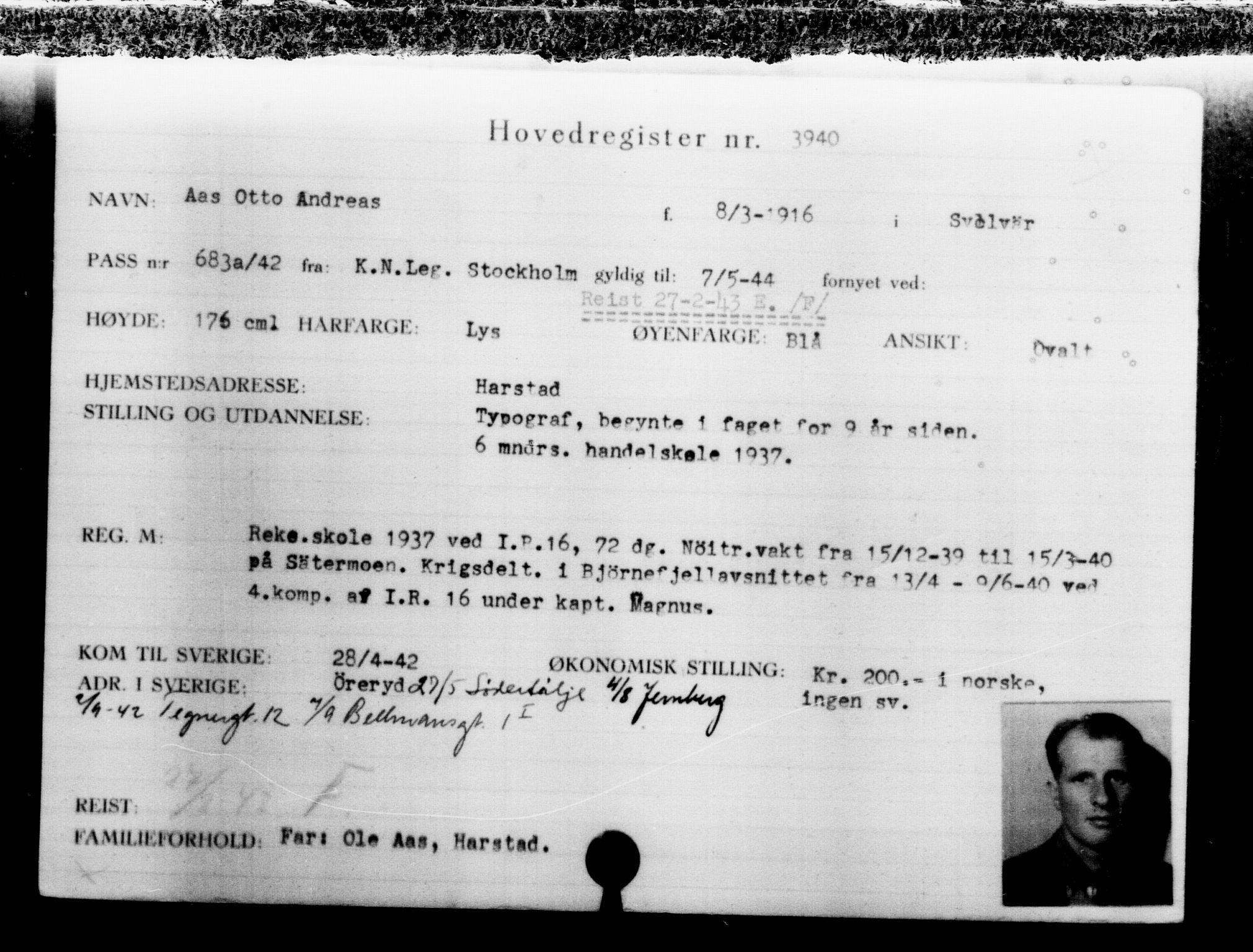 Utenriksstasjonene, Legasjonen i Stockholm, Flyktningkontoret, AV/RA-S-6753/V/Va/L0004: Kjesäterkartoteket, flyktninger med registreringsnr. 3496-6610, 1940-1945, p. 523