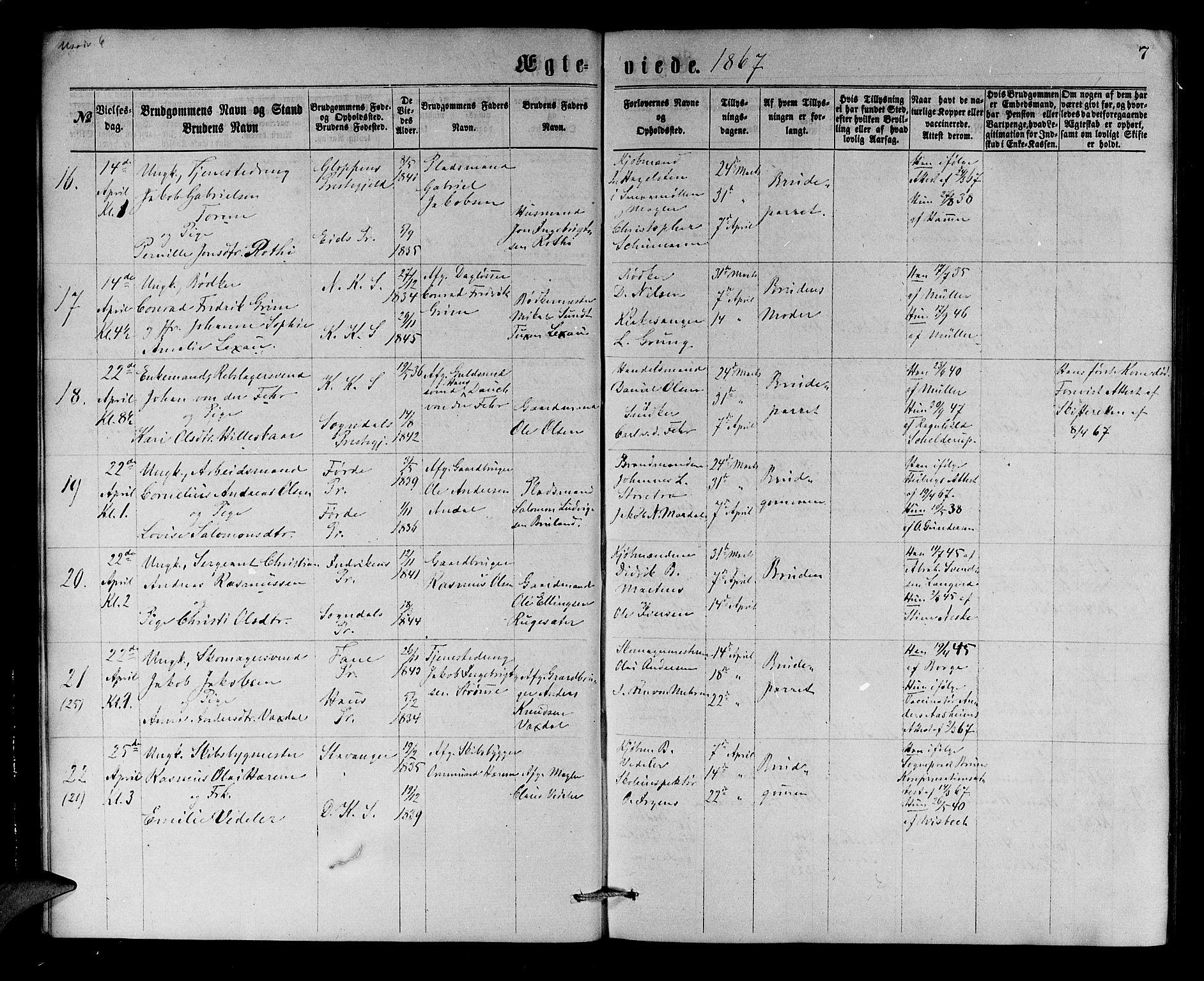 Korskirken sokneprestembete, AV/SAB-A-76101/H/Hab: Parish register (copy) no. D 2, 1867-1886, p. 7
