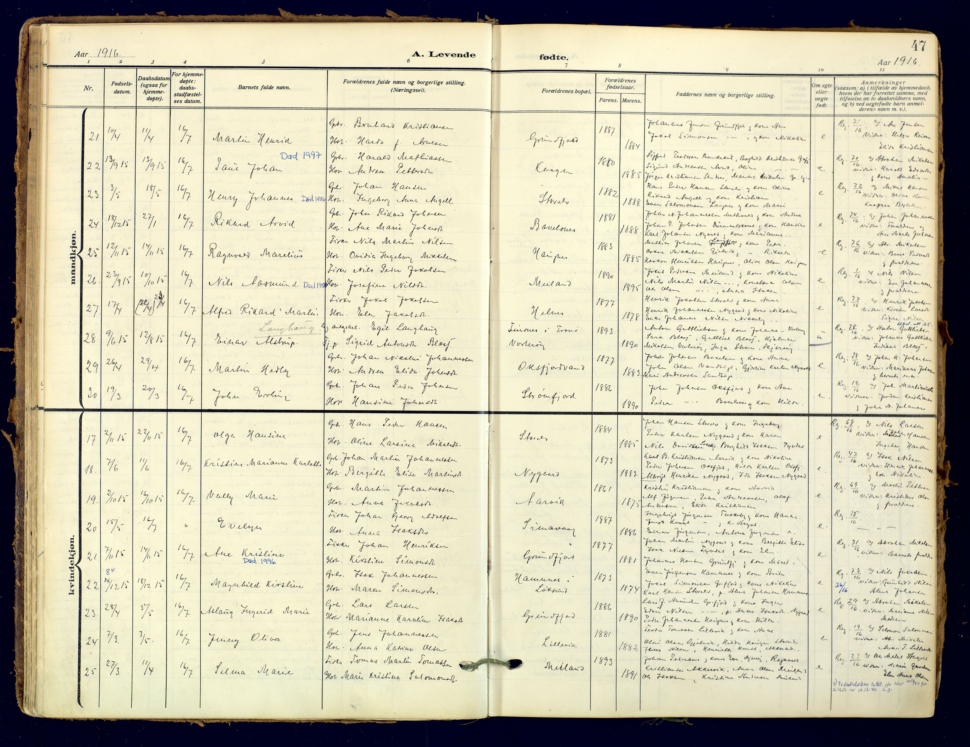 Skjervøy sokneprestkontor, AV/SATØ-S-1300/H/Ha/Haa: Parish register (official) no. 18, 1910-1926, p. 47