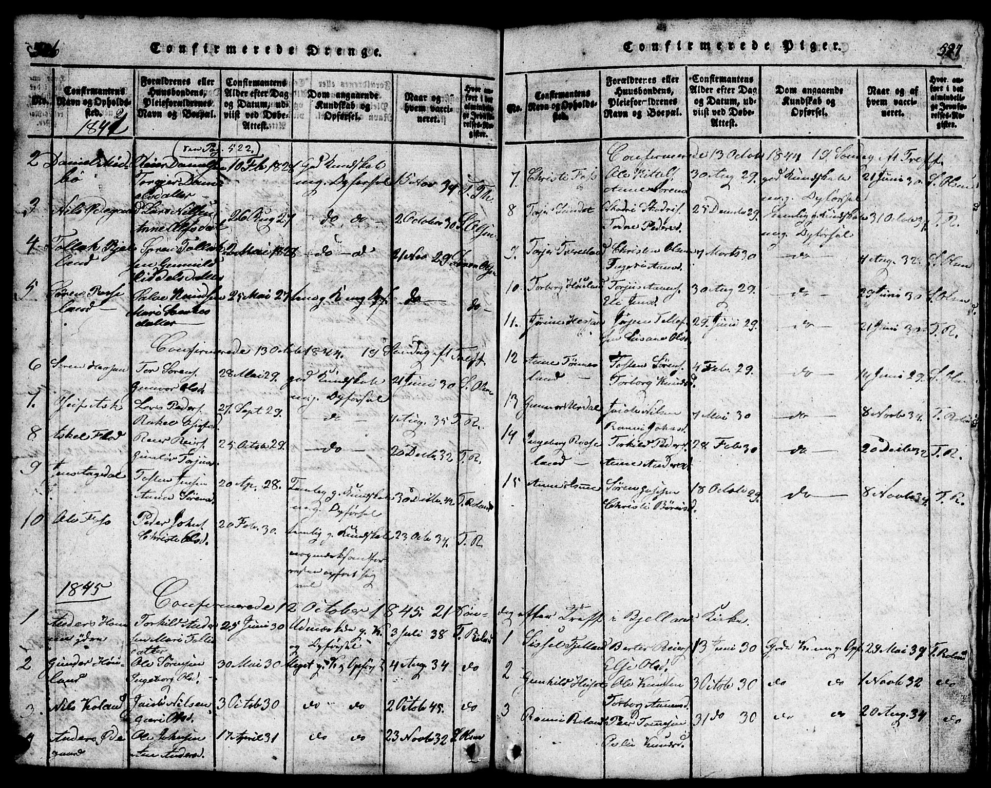 Bjelland sokneprestkontor, SAK/1111-0005/F/Fb/Fba/L0003: Parish register (copy) no. B 3, 1816-1870, p. 526-527