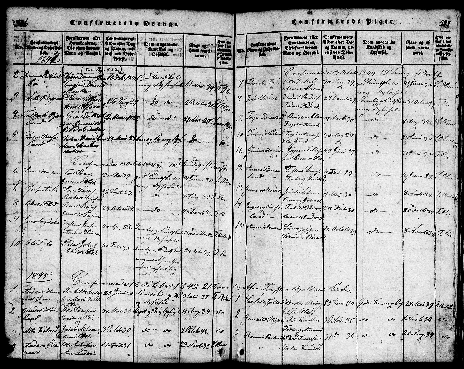 Bjelland sokneprestkontor, AV/SAK-1111-0005/F/Fb/Fba/L0003: Parish register (copy) no. B 3, 1816-1870, p. 526-527