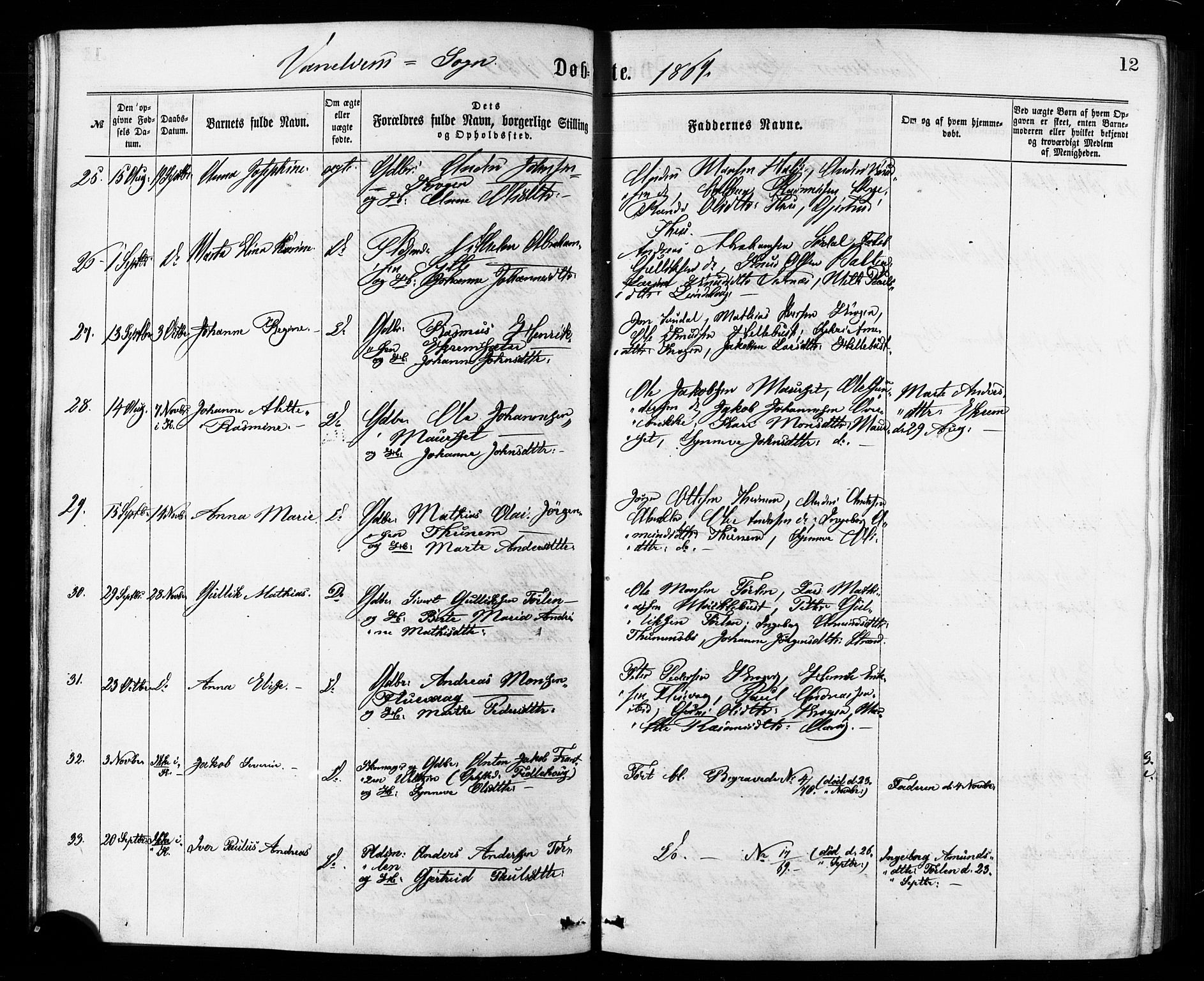 Ministerialprotokoller, klokkerbøker og fødselsregistre - Møre og Romsdal, AV/SAT-A-1454/501/L0007: Parish register (official) no. 501A07, 1868-1884, p. 12