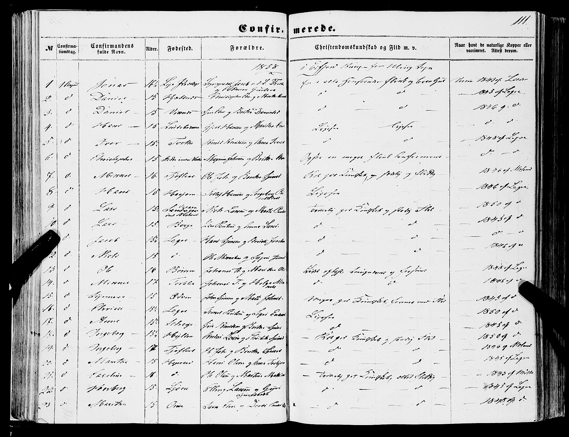 Ulvik sokneprestembete, SAB/A-78801/H/Haa: Parish register (official) no. A 13, 1853-1863, p. 111