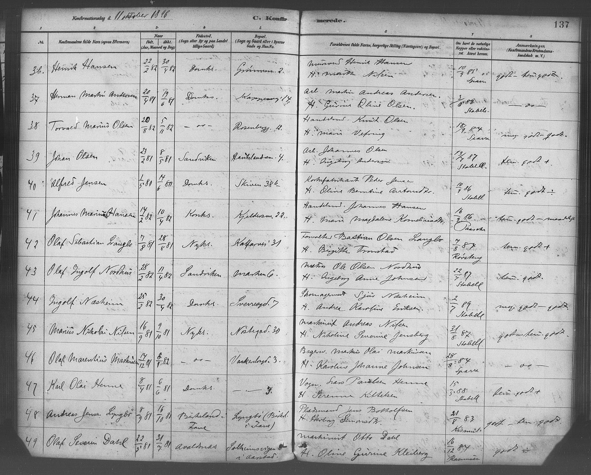 Domkirken sokneprestembete, AV/SAB-A-74801/H/Haa/L0030: Parish register (official) no. C 5, 1880-1898, p. 137