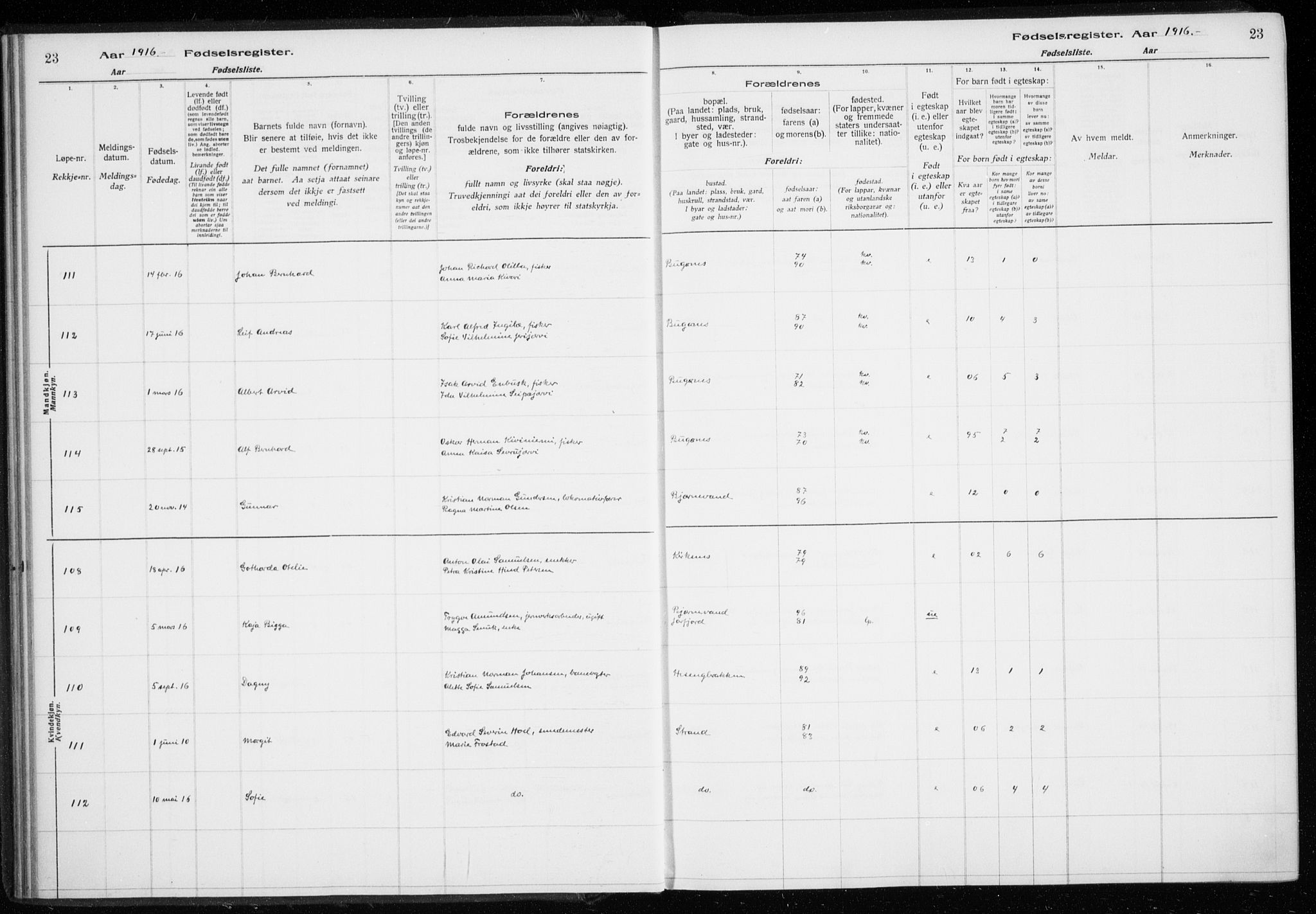 Sør-Varanger sokneprestkontor, AV/SATØ-S-1331/I/Ia/L0016: Birth register no. 16, 1915-1925, p. 23