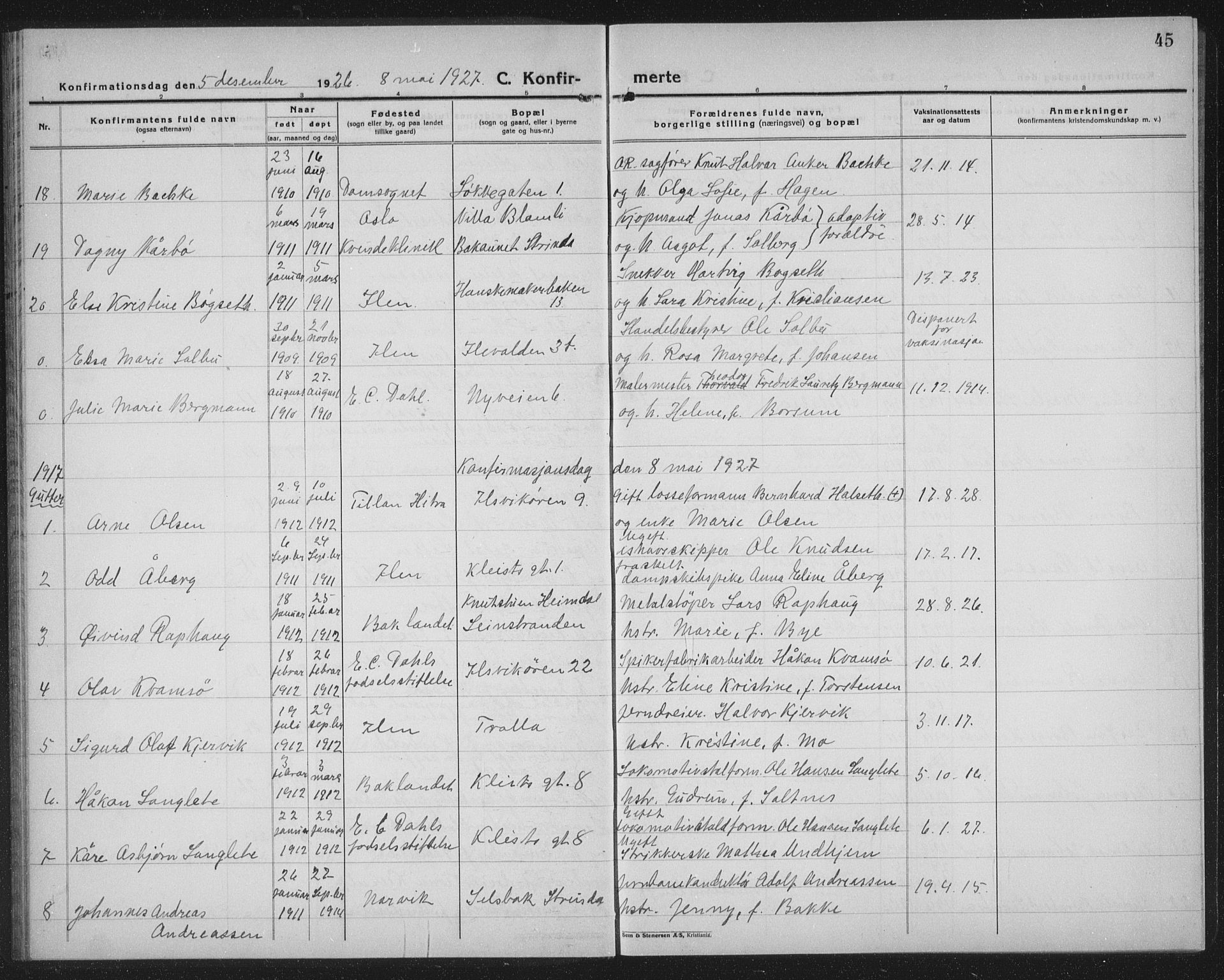 Ministerialprotokoller, klokkerbøker og fødselsregistre - Sør-Trøndelag, SAT/A-1456/603/L0175: Parish register (copy) no. 603C03, 1923-1941, p. 45