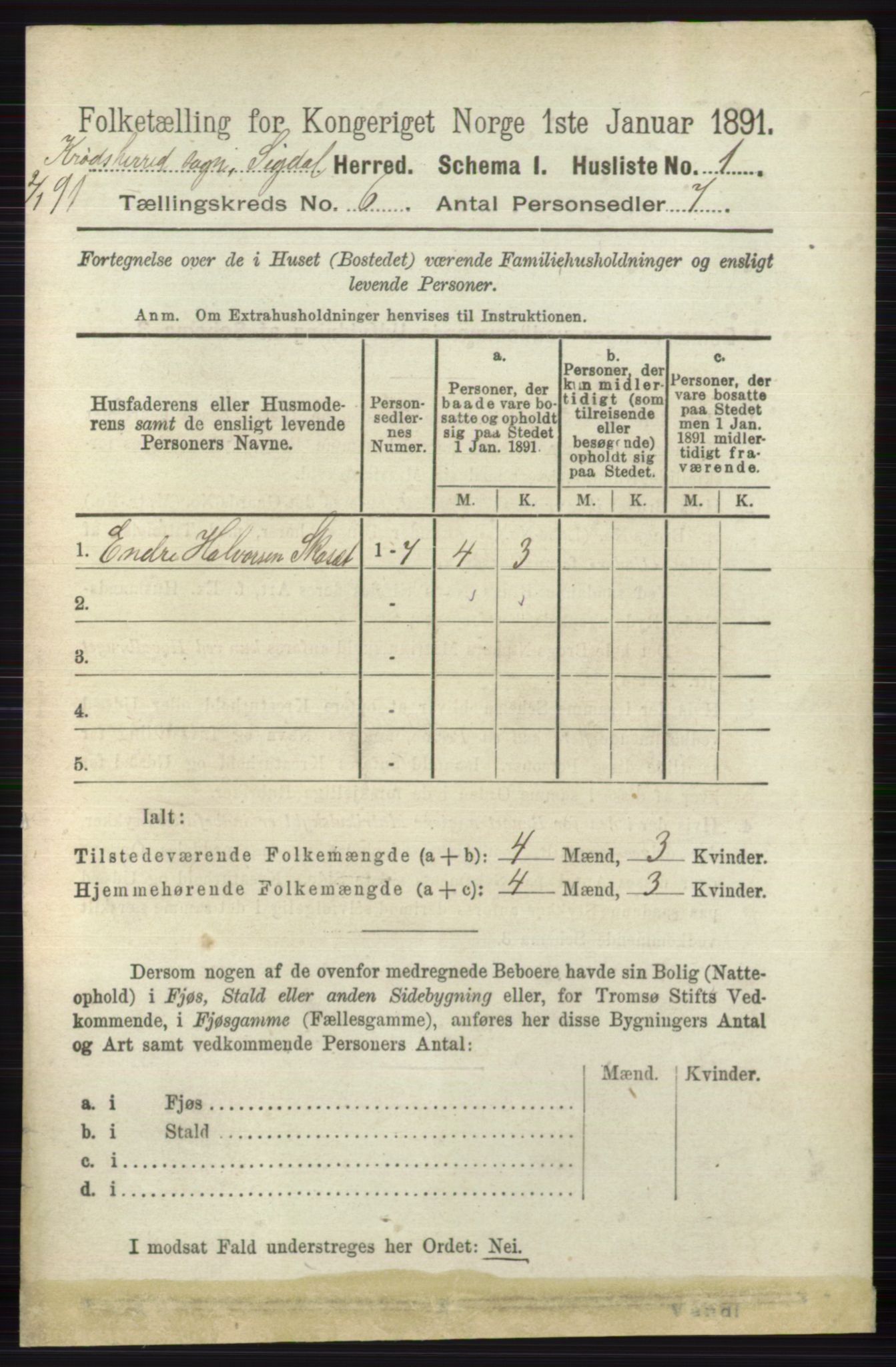 RA, 1891 census for 0621 Sigdal, 1891, p. 6580