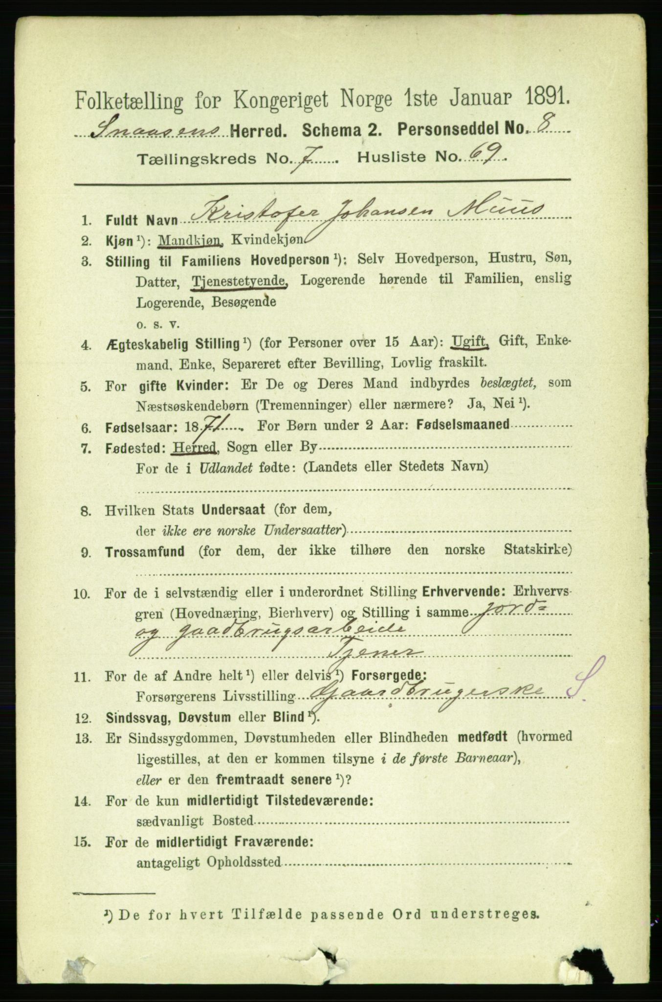 RA, 1891 census for 1736 Snåsa, 1891, p. 2665