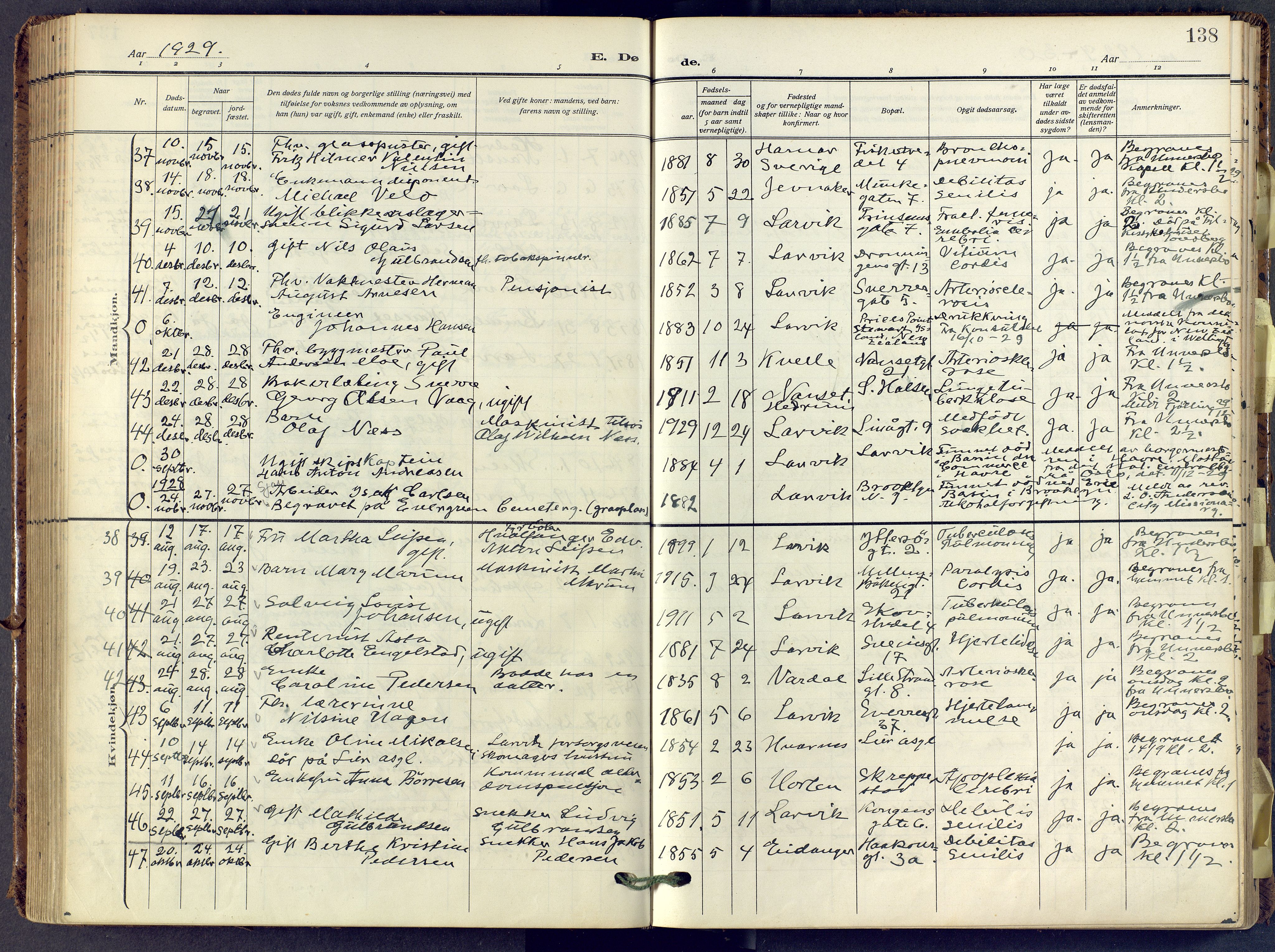 Larvik kirkebøker, AV/SAKO-A-352/F/Fa/L0013: Parish register (official) no. I 13, 1910-1960, p. 138