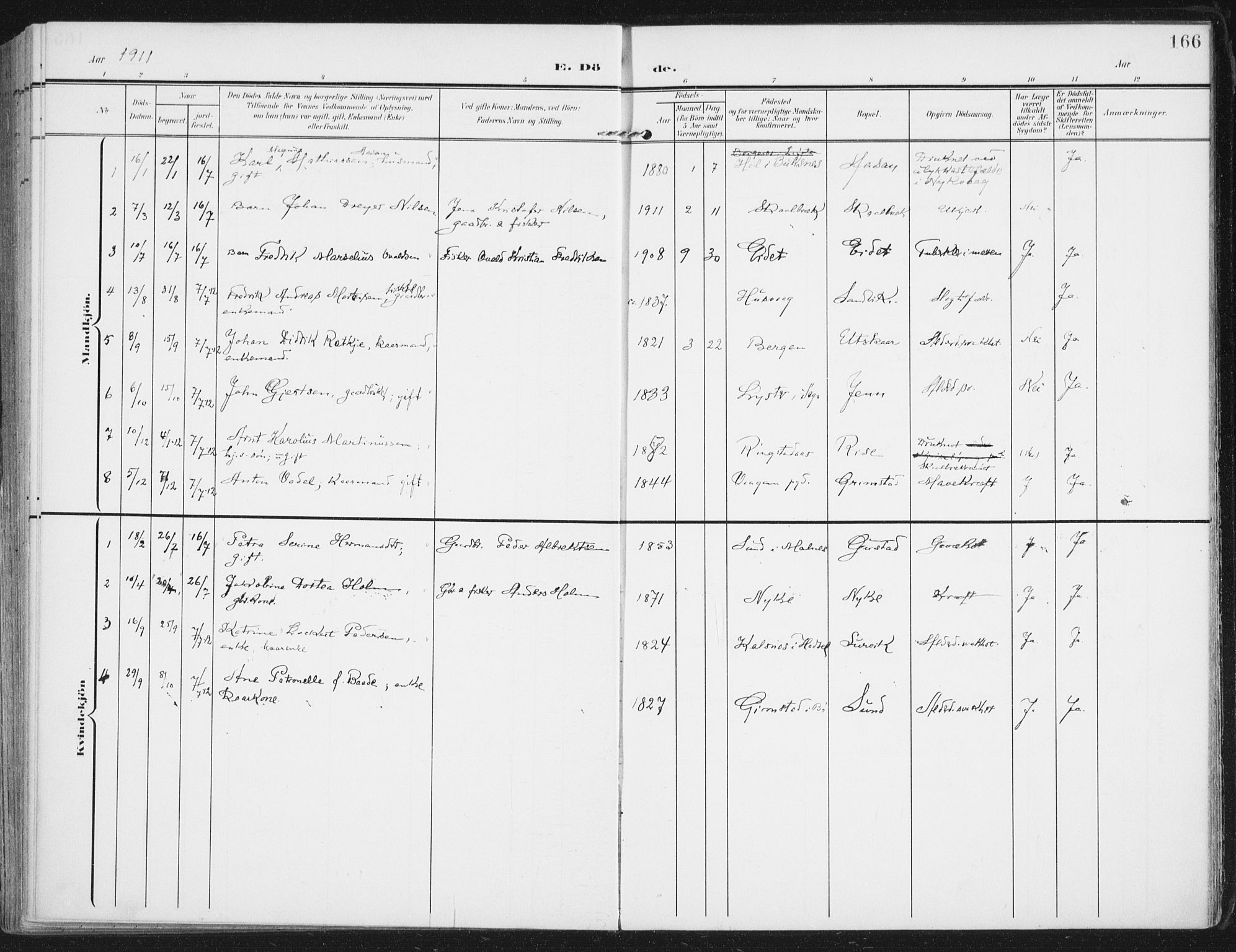 Ministerialprotokoller, klokkerbøker og fødselsregistre - Nordland, AV/SAT-A-1459/892/L1321: Parish register (official) no. 892A02, 1902-1918, p. 166