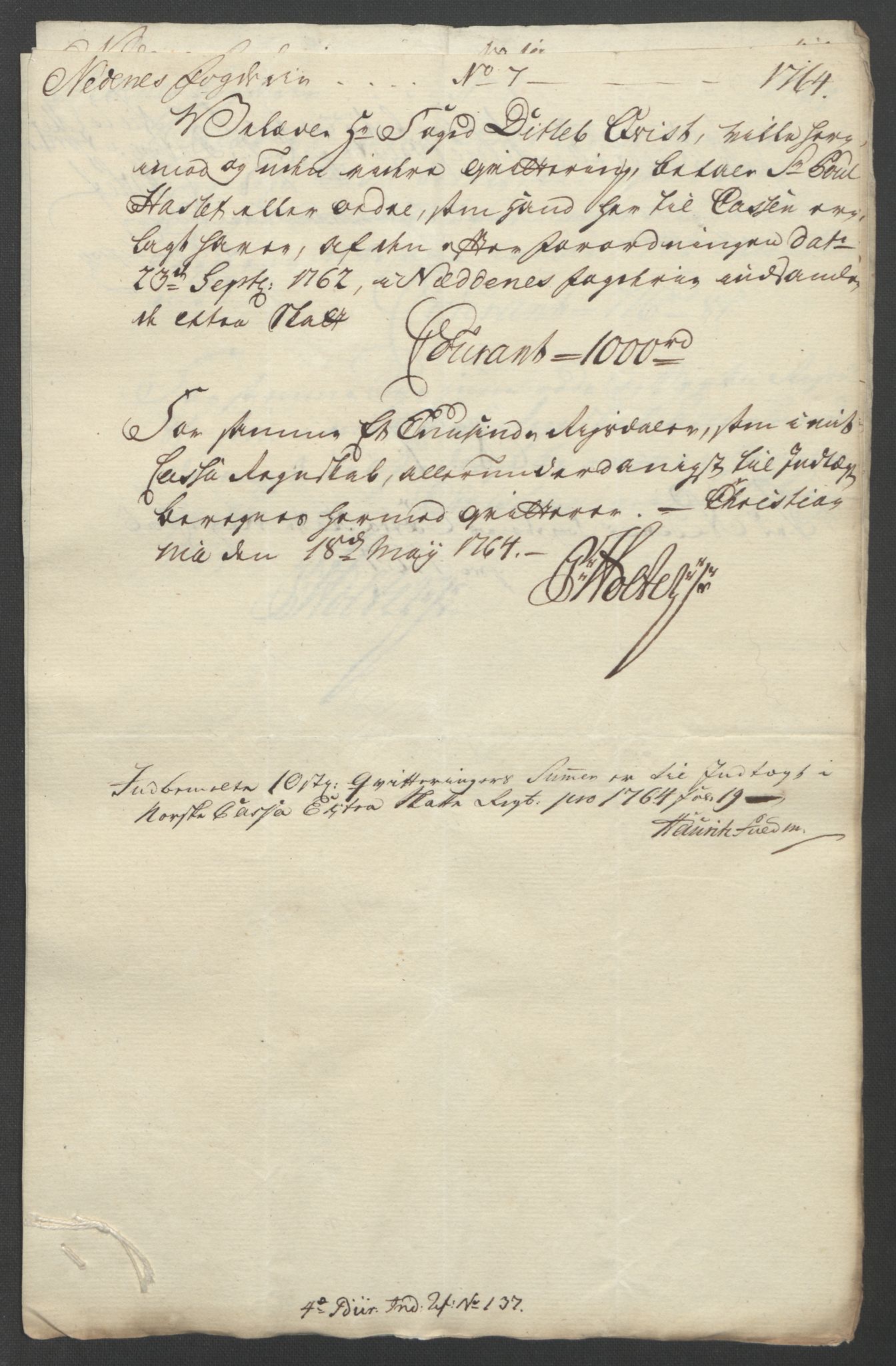 Rentekammeret inntil 1814, Reviderte regnskaper, Fogderegnskap, AV/RA-EA-4092/R39/L2424: Ekstraskatten Nedenes, 1762-1767, p. 107