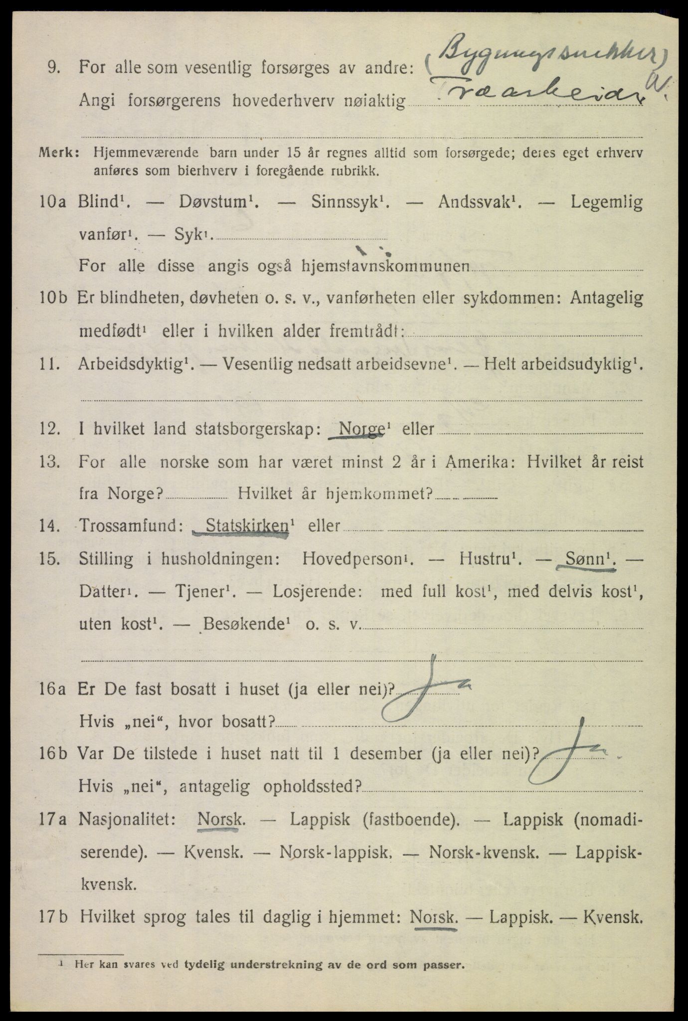 SAT, 1920 census for Tysfjord, 1920, p. 5156