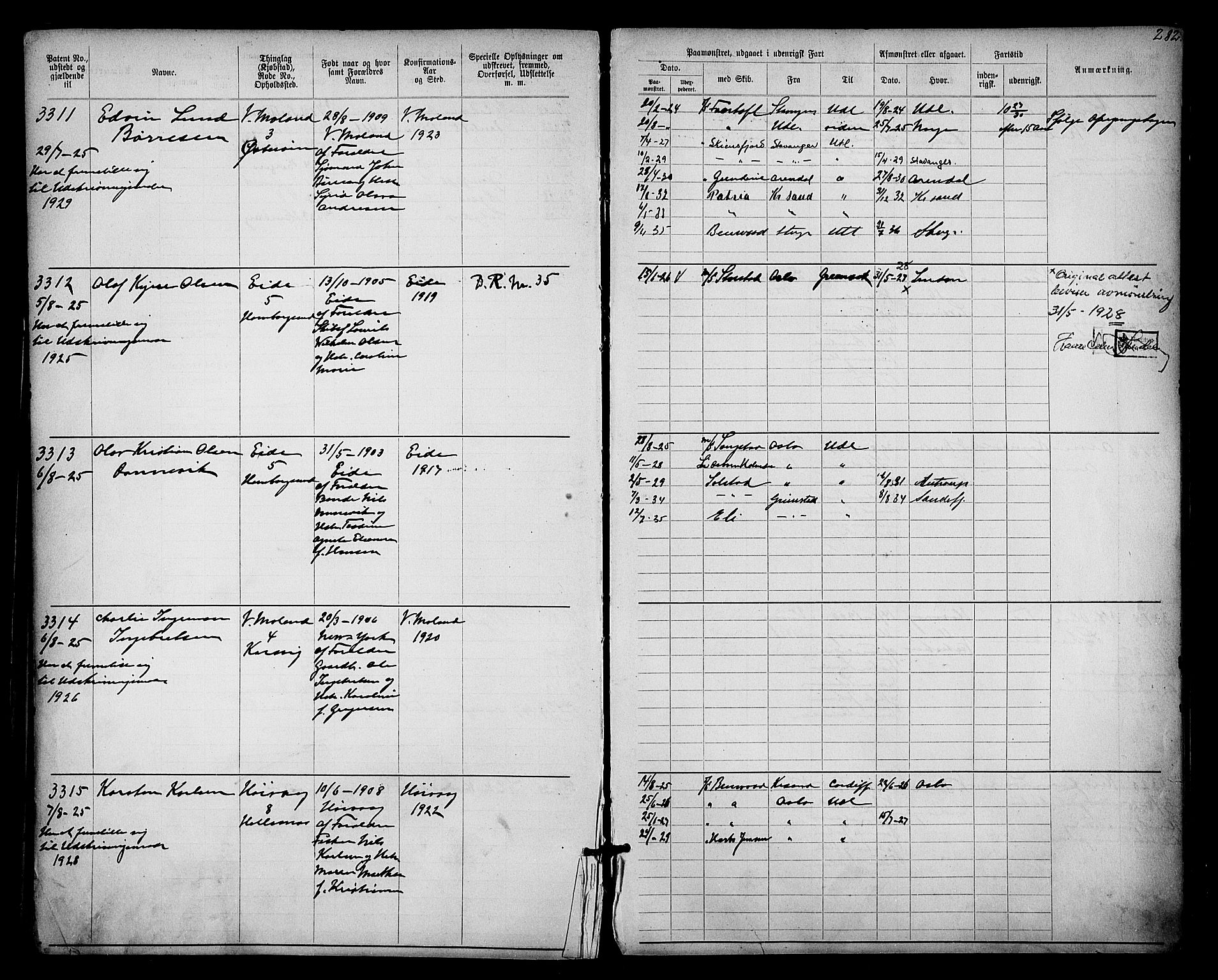 Lillesand mønstringskrets, AV/SAK-2031-0014/F/Fa/L0003: Annotasjonsrulle nr 1911-3489 med register, W-9, 1891-1932, p. 322