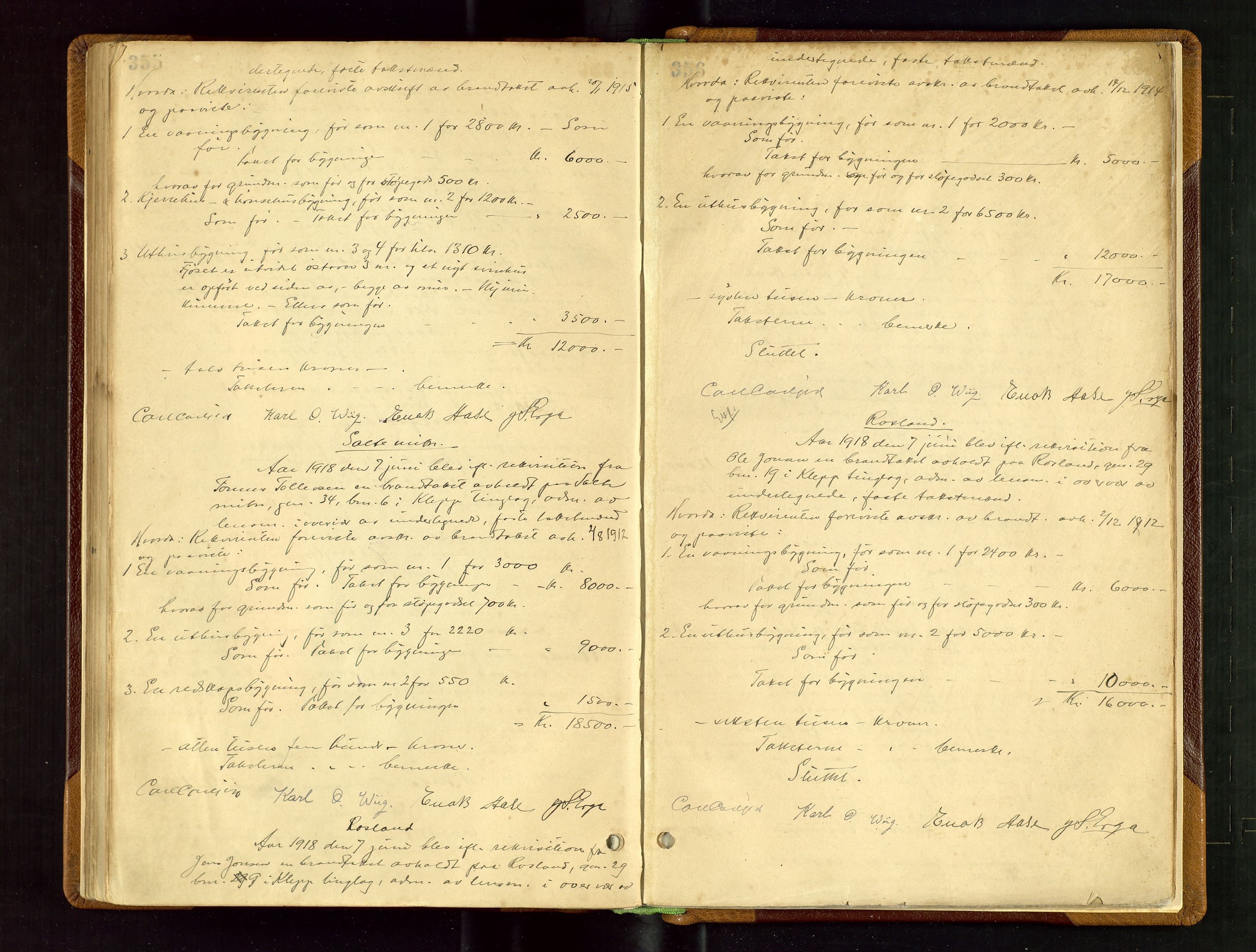 Klepp lensmannskontor, AV/SAST-A-100163/Gob/L0002: "Brandtaxtprotokol" m/register samt register for 1872, 1881-1919, p. 355-356